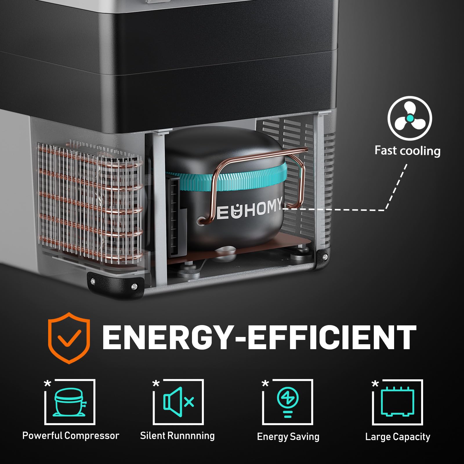 EUHOMY 12V Refrigerator - 59QT Electric Cooler, APP Control, Portable Freezer for Camping, Travel, Truck - Black/Grey, Model CF-55