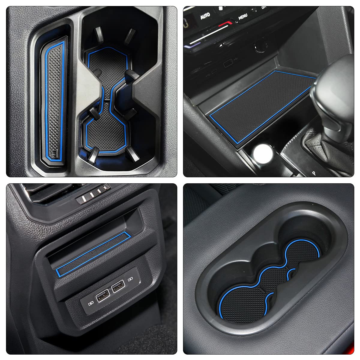 Auovo Cup Holder Inserts Liners for VW Taos 2022-2024, Blue Rubber, 5pcs Custom Fit Interior Mats