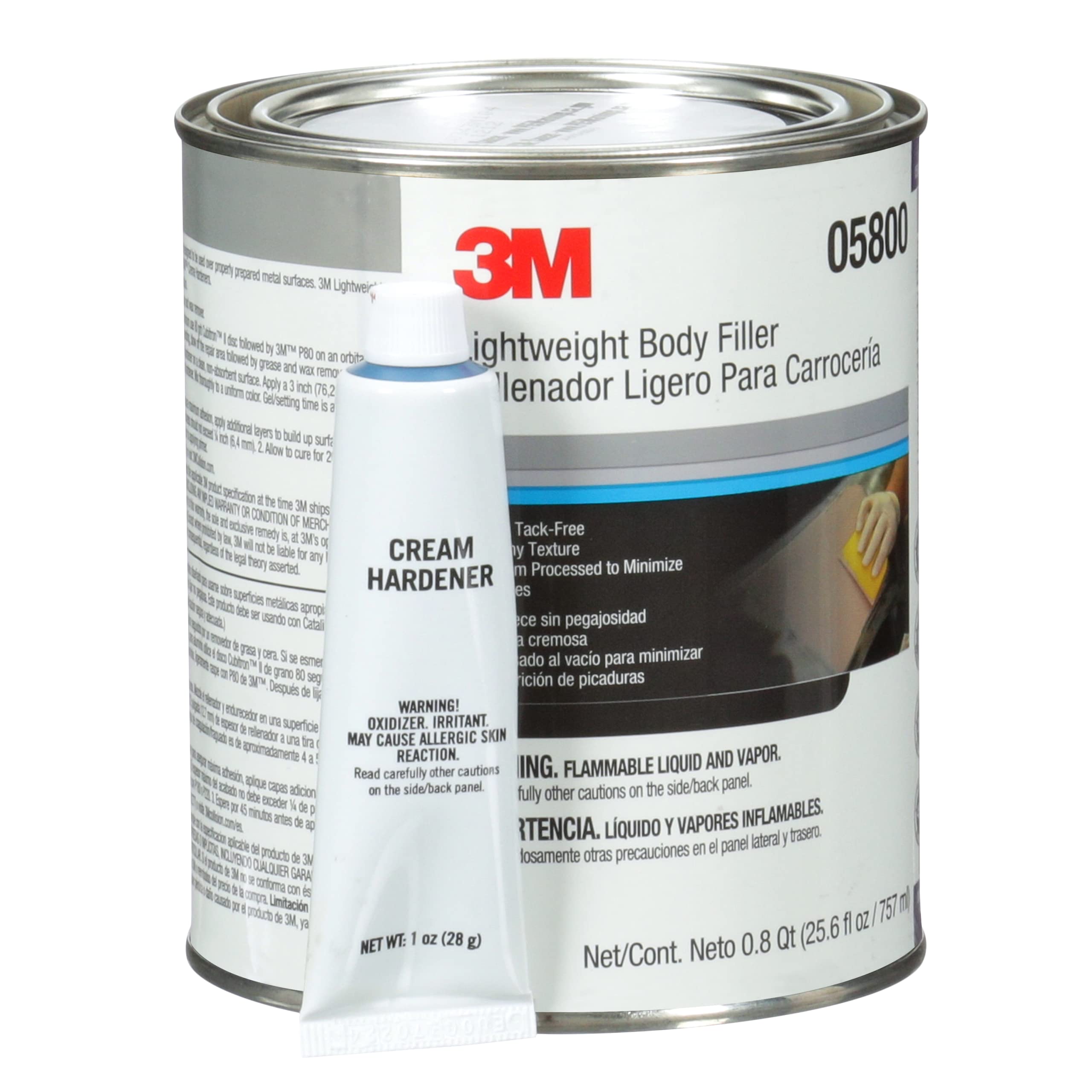 3M Lightweight Body Filler, 1 qt, White, Model 05800, Repairs Dents & Dings for Automotive