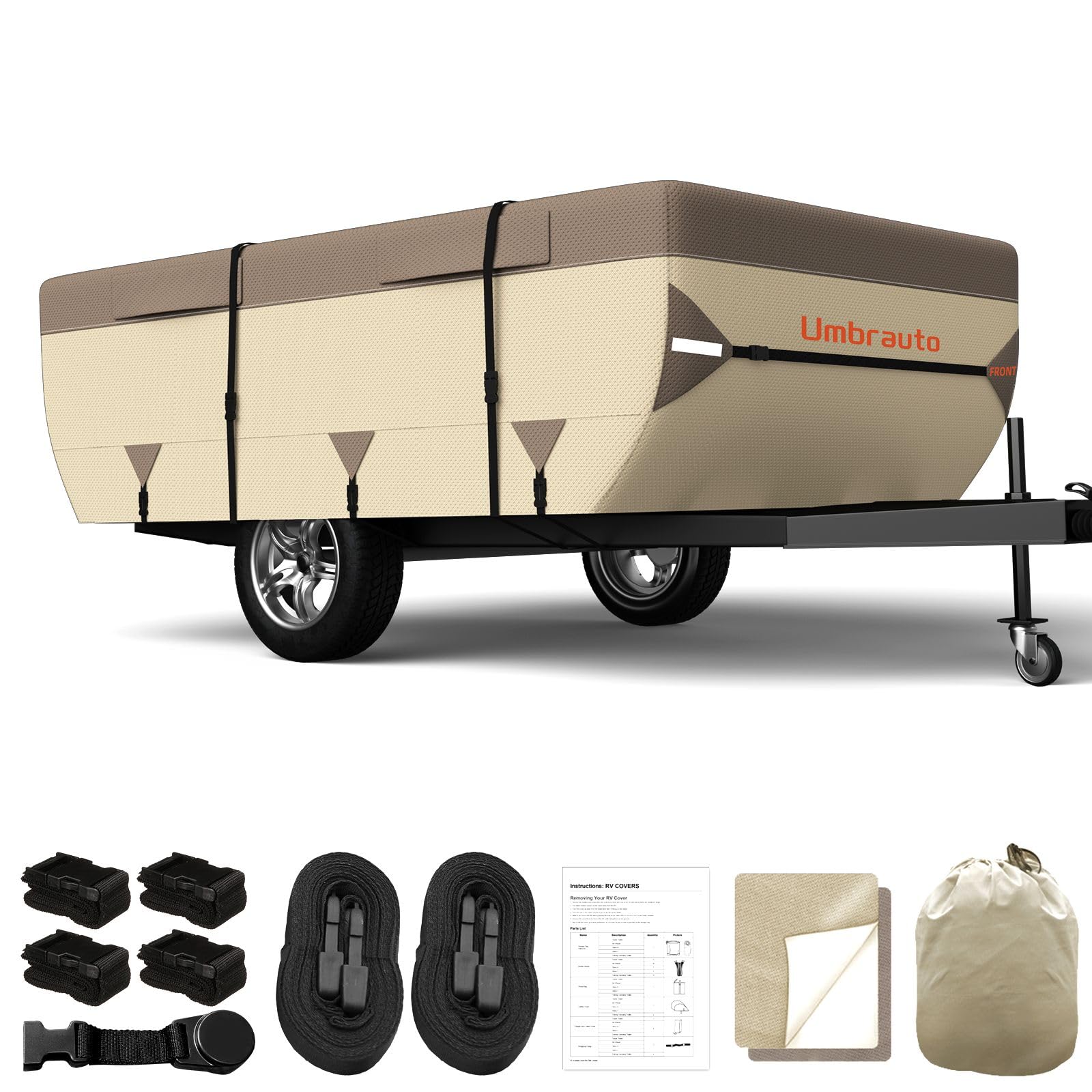Umbrauto Pop Up Camper Cover for 18'-20' Folding Tent Trailer - 7-Layer Top, 3-Layer Side, Waterproof, Windproof, Sun-Resistant,