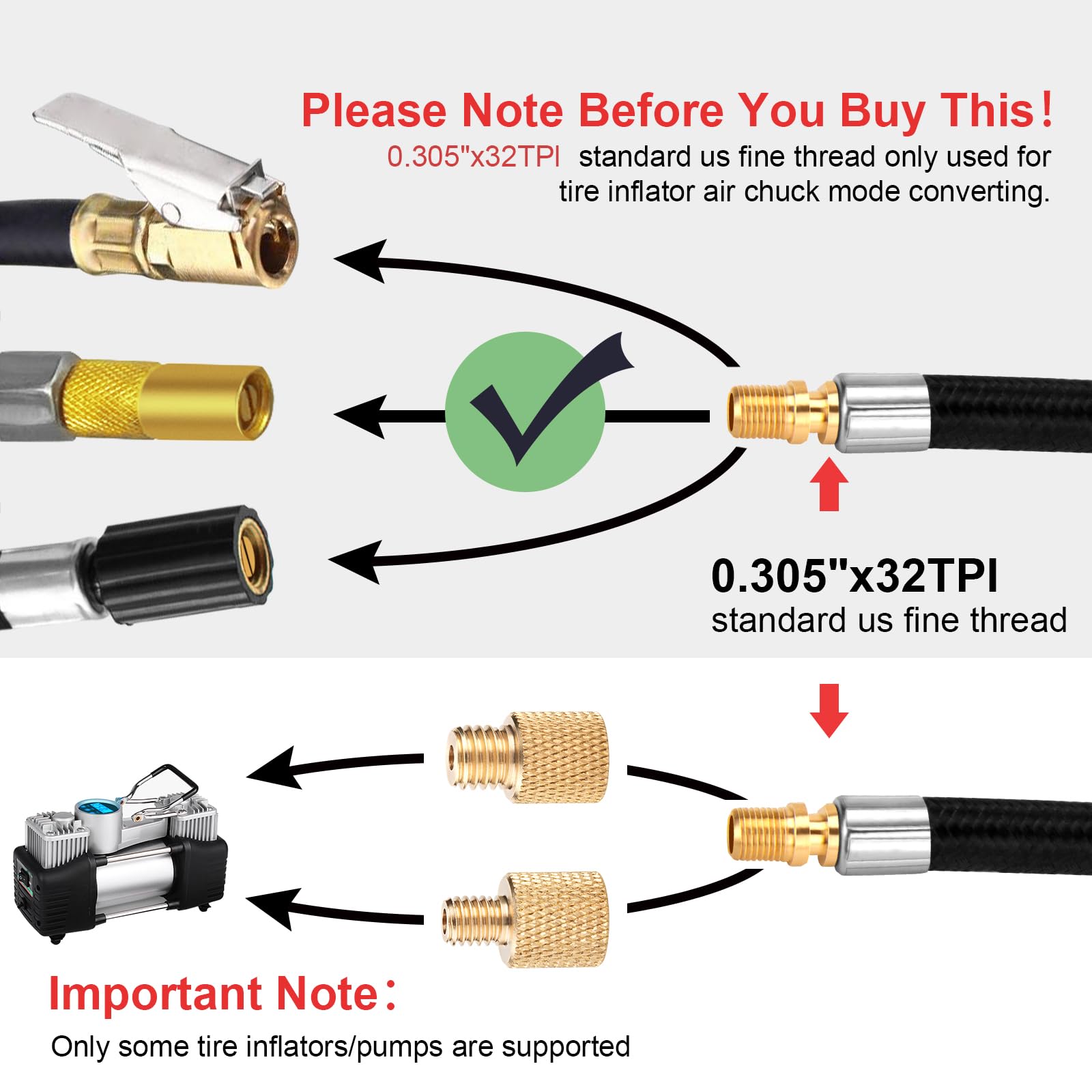 LUMITECO 31 Tire Inflator Hose Adapter with Lock On Air Chuck & Schrader Valve - Braided Hose Set for Tire Pumps
