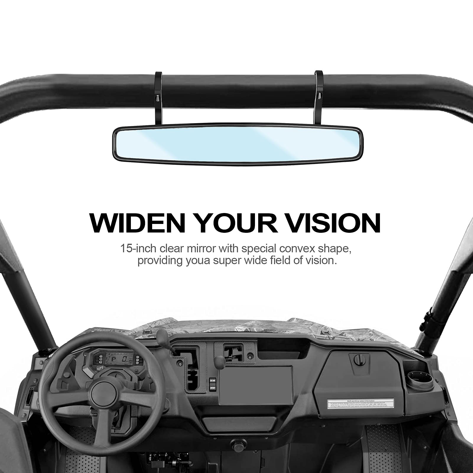 XJMOTO UTV 15" Wide Convex Rear View Mirror - 2" Clamp Compatible with Can-Am Maverick Talon, Plastic, Model 712396501169