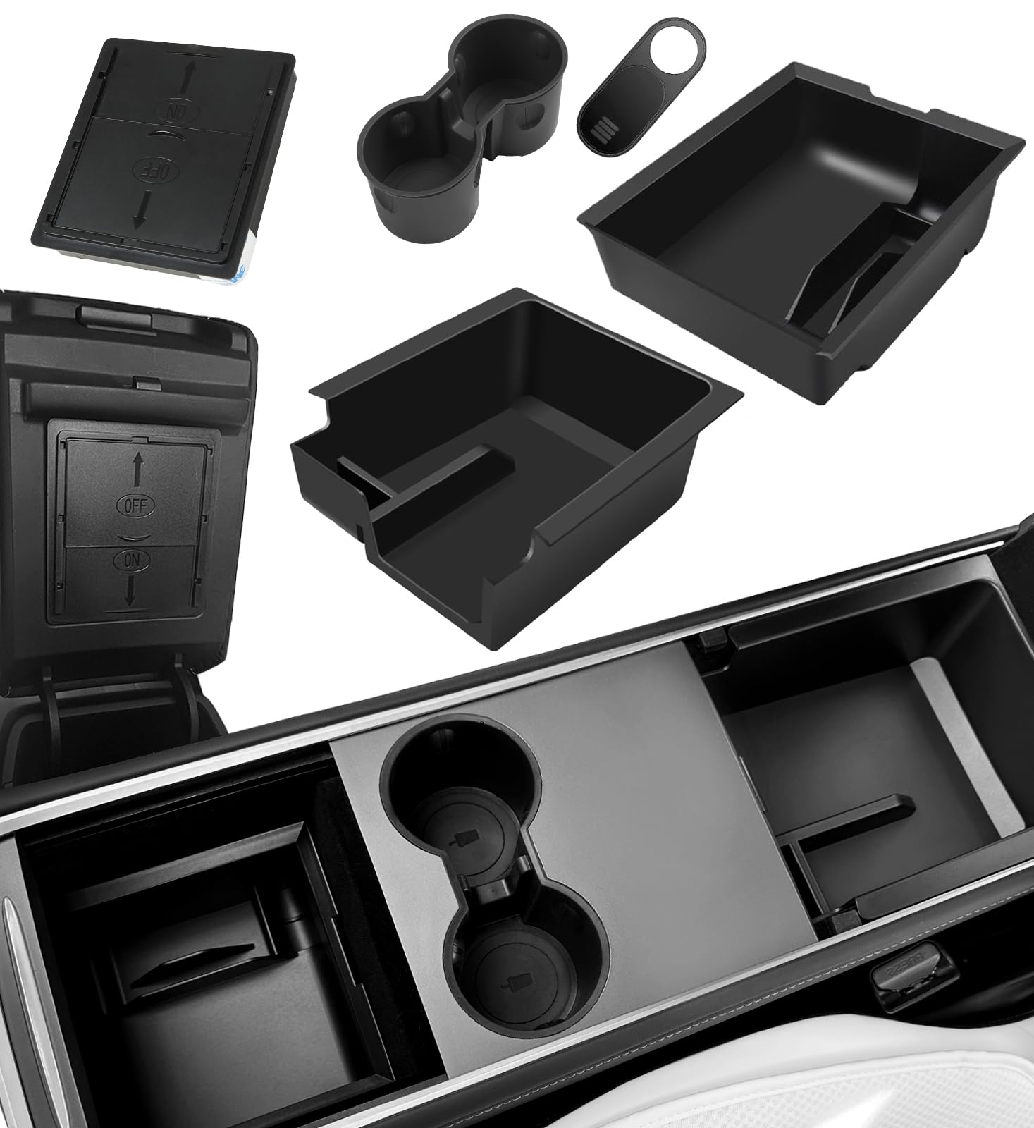 WinDu 5PCS Model 3 Model Y Center Console Organizer Tray Compatible for Tesla 2021-2024 Model Y and 2021-2023 Model 3 Accessorie
