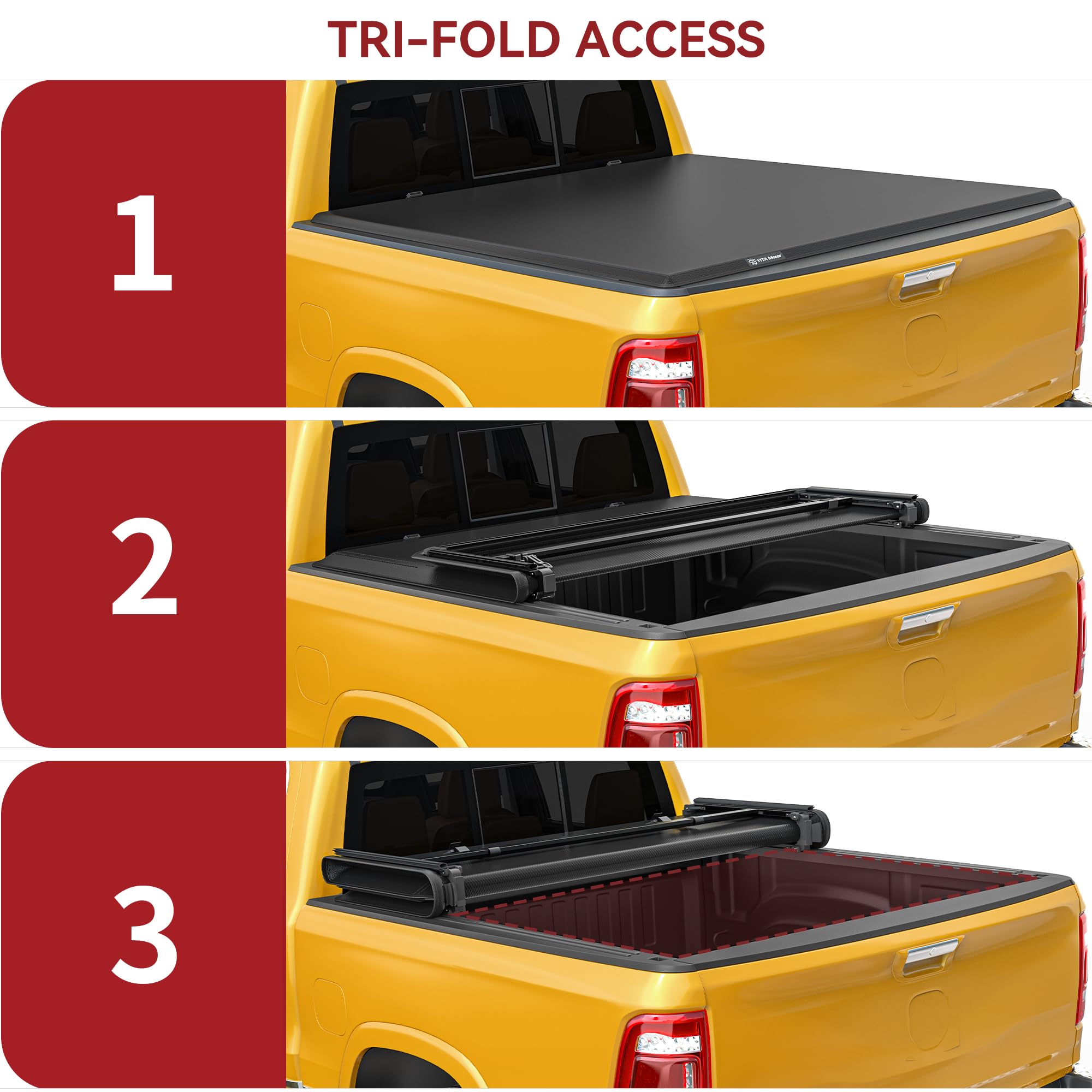 YITAMOTOR Soft Tri-fold Tonneau Cover for 2019-2026 Chevy Silverado/GMC Sierra 1500, 6.6 ft Bed, Black, Model YATCYA
