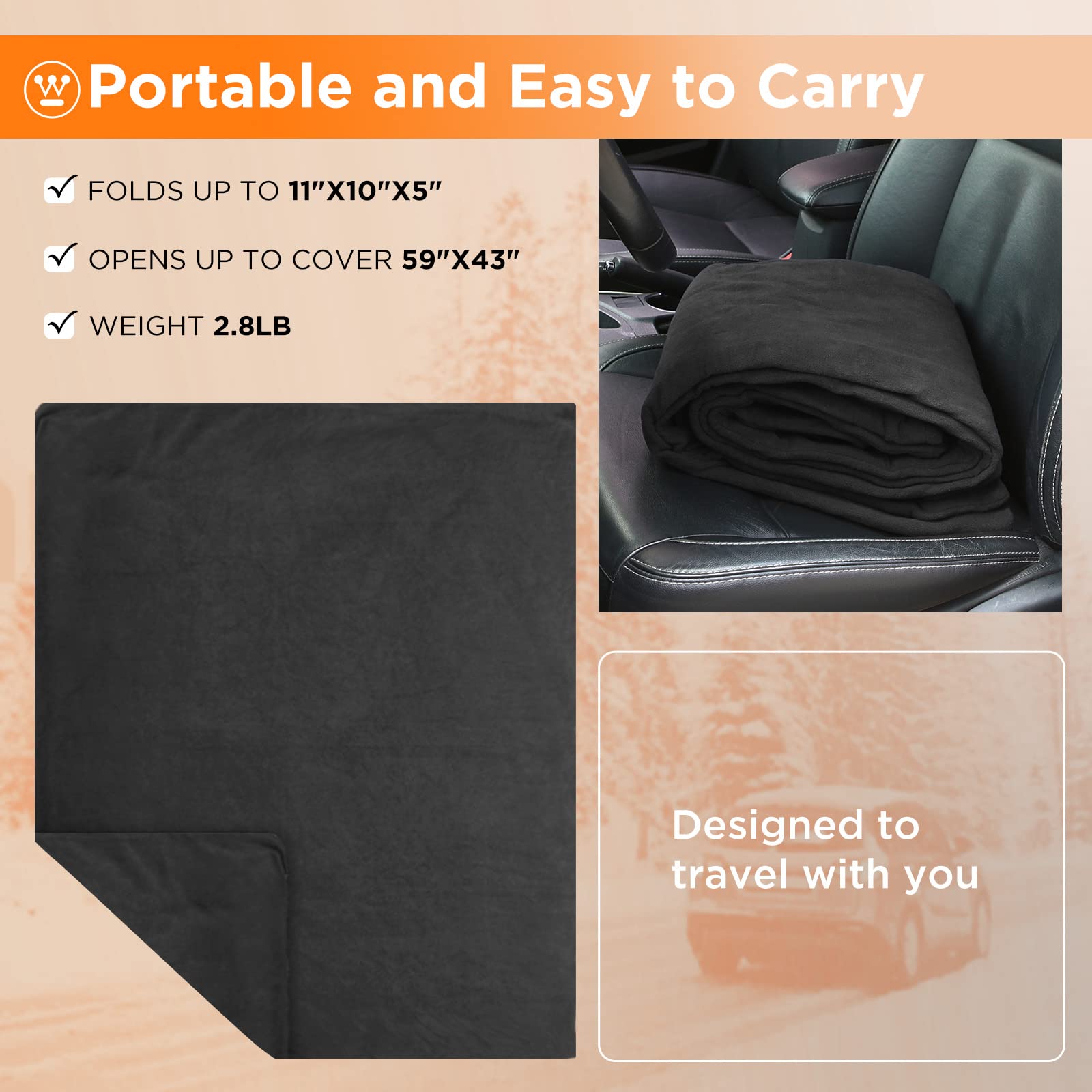 Westinghouse Heated Car Blanket with 3 Heating Levels, 4 Hours Auto Off, 12 Volt Electric Blanket for Car, Truck, SUV, RV, Porta