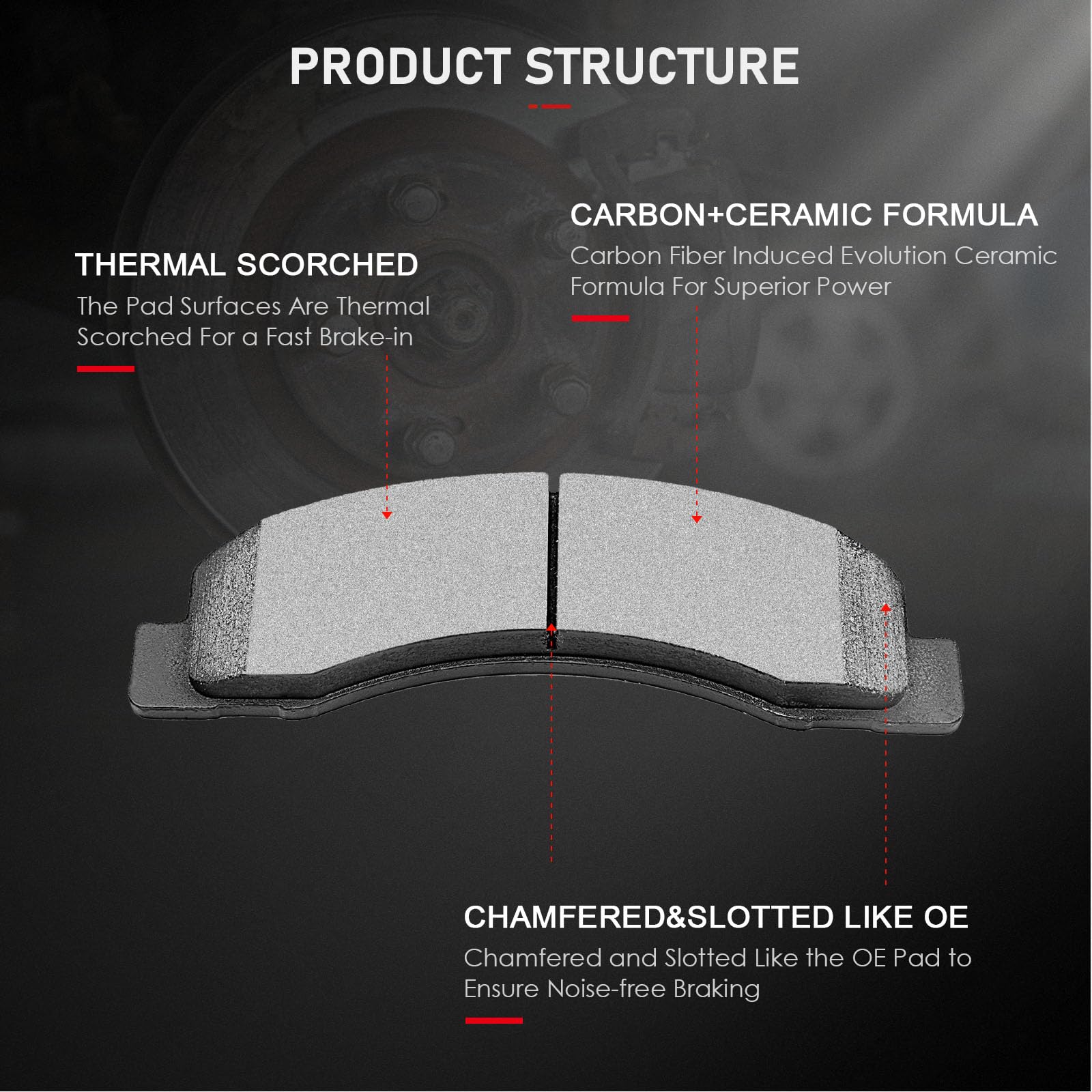 Cciyu D824 Front Ceramic Disc Brake Pads Kit For Ford For Excursion 2000-2005,For Ford For F-250 Super Duty 1999-2004,For Ford F