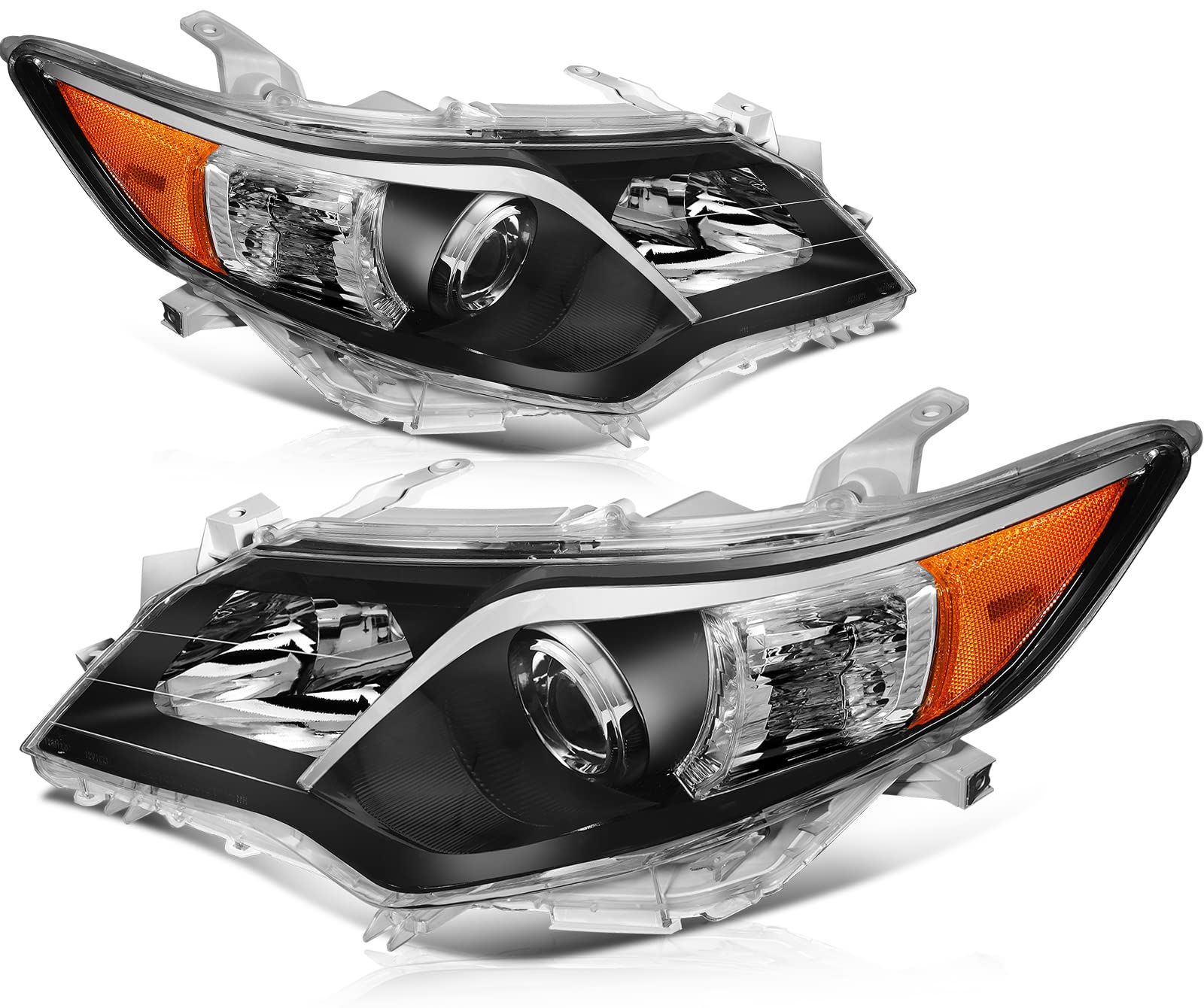 Headlight Assembly Fit For Toyota Camry 2012-2014 Black Housing Amber Reflector Clear Lens Driver and Passenger Side TO2502211 T