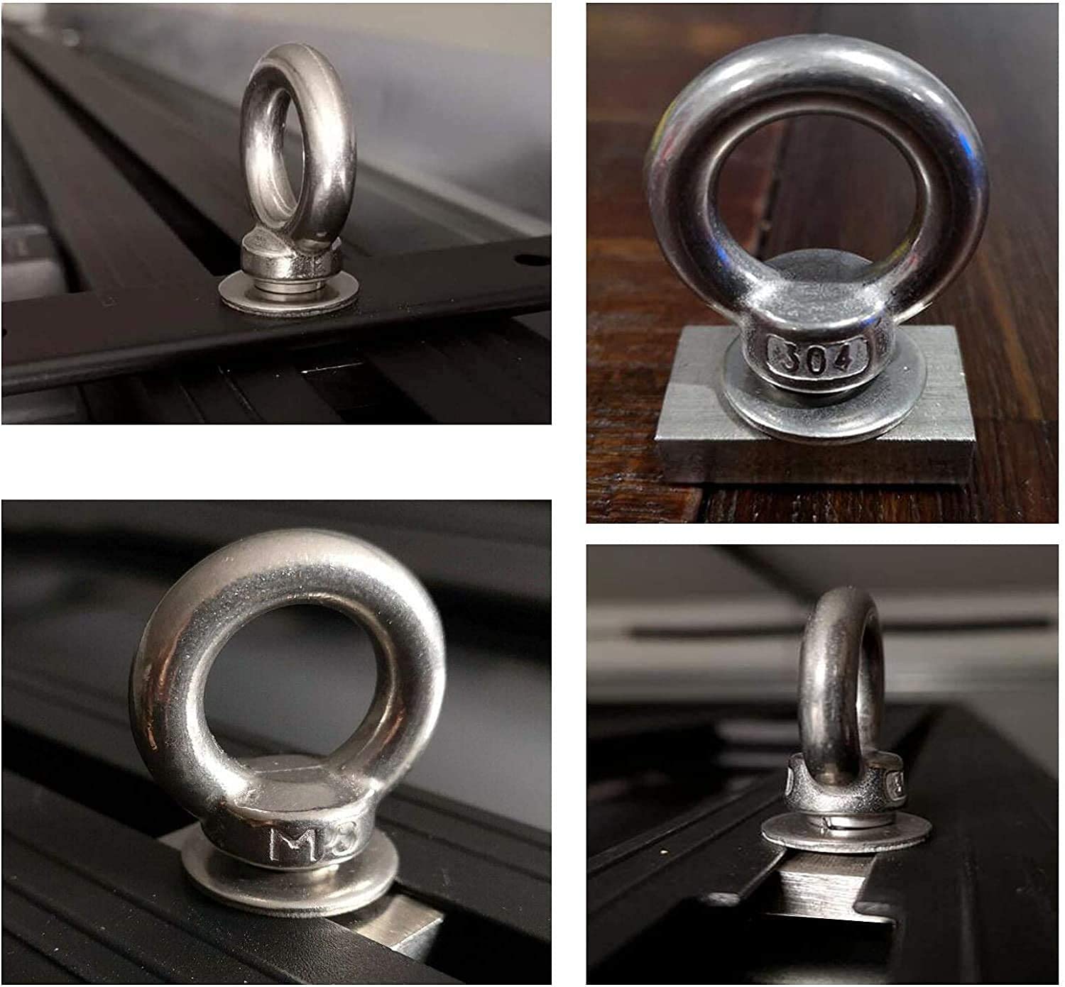 AUXPhome 4 Pack Heavy-Duty Stainless Steel Eye Bolt Tie Down Anchor Kit M6 Silver for Roof Rack & 4WD Awning Accessories