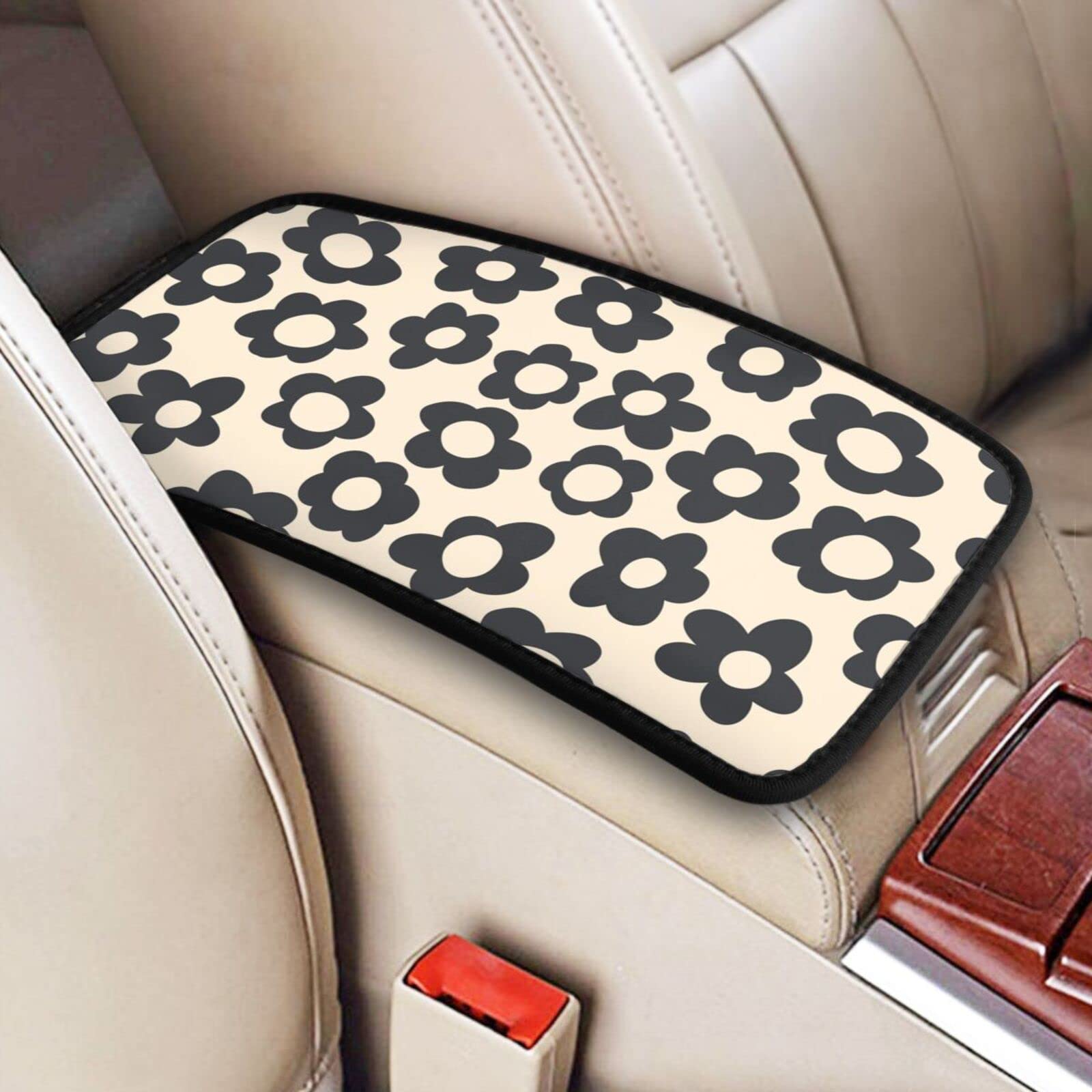 YANGDADA Vintage Groovy Flowers Auto Center Console Cover Pad Car Armrest Seat Box Cover Cushion Universal for Most Vehicle SUV 
