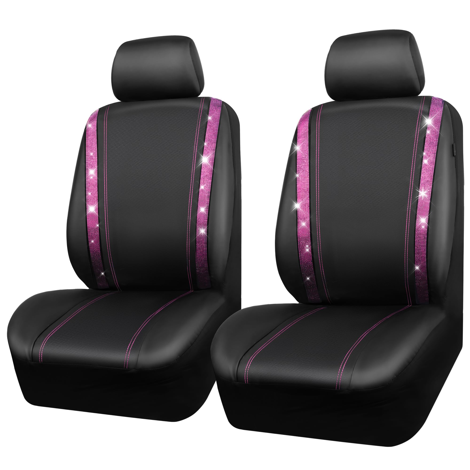 Car Pass Leather Diamond Bling Car Seat Covers 2 Front Interior Sets, Waterproof Universal Shining Glitter Crystal Sparkle Fit F