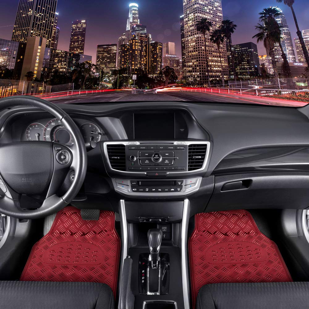 Bdk Red All Weather Heavy Duty Car Floor Mats Interior Liners For Auto Van Truck Suv, Heavy Duty All Weather Protection, Fits Fr