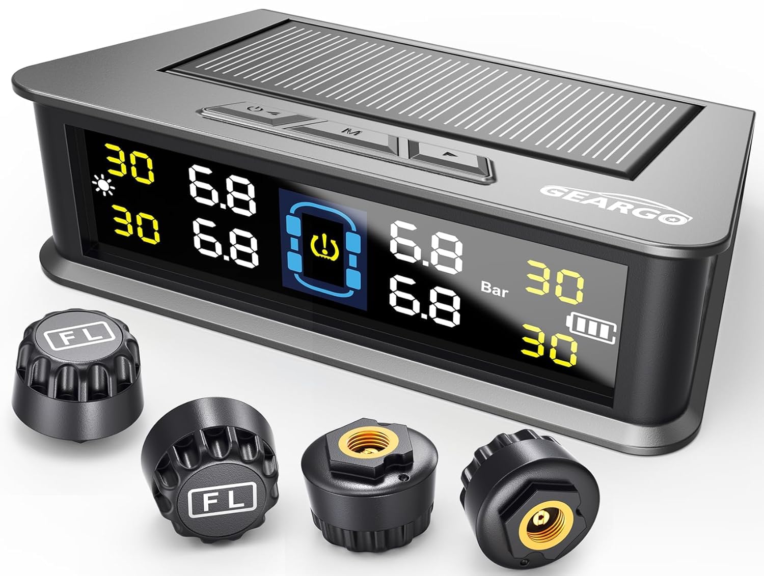 RV Tire Pressure Monitoring System,0-99 PSI Tire Pressure Monitor System with Solar Charger,RV TPMS with 4 Sensors&6 Alarm Modes