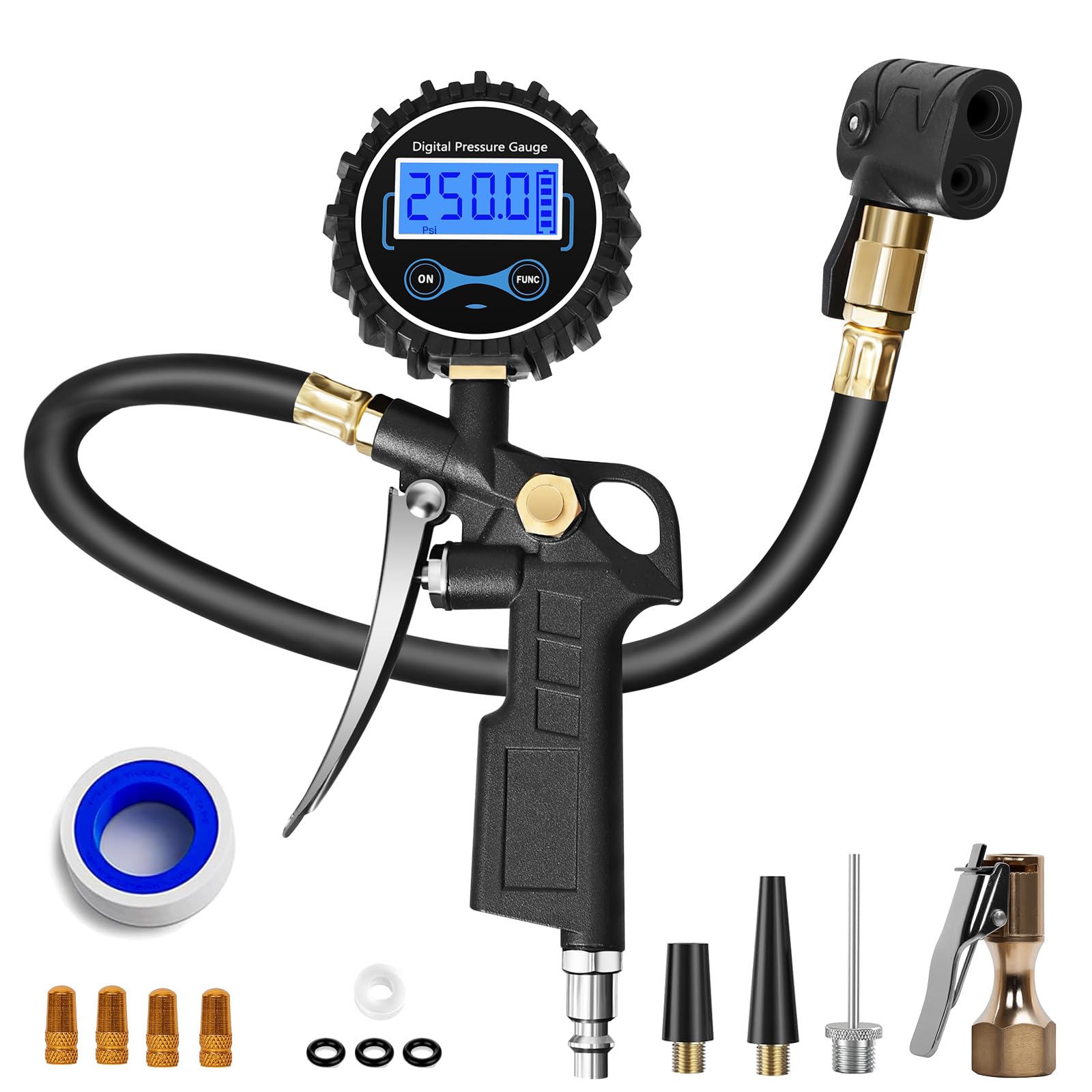Digital Bike Tire Pressure Gauge, Presta Valve Adaptor, Schrader to Presta Valve Adapter for Air Compressor, Schrader Valve Adap