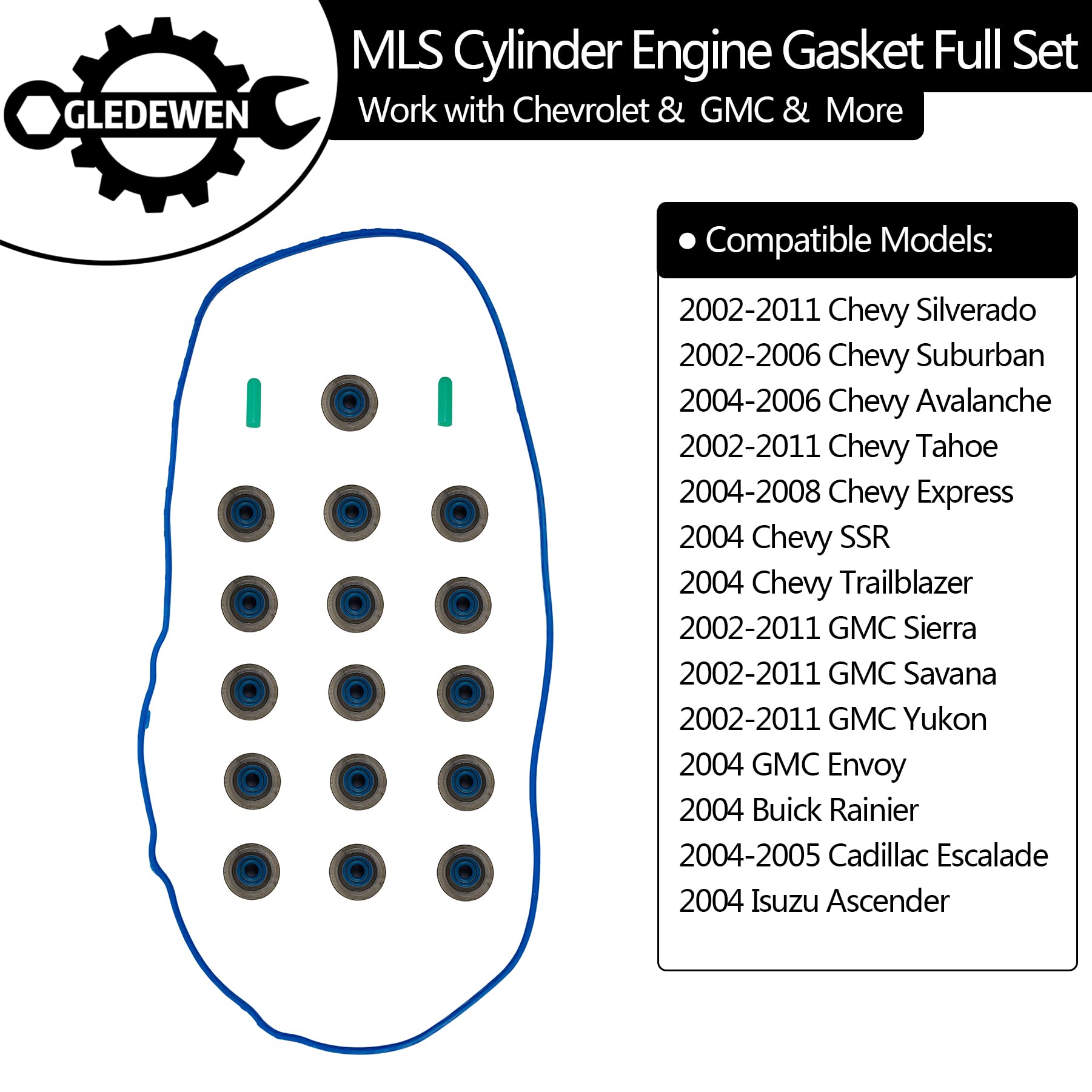 Head Gasket Set, Compatible with 2002-2011 Chevy Silverado Tahoe Avalanche Express Suburban, GMC Sierra Savana Yukon Envoy, Buic