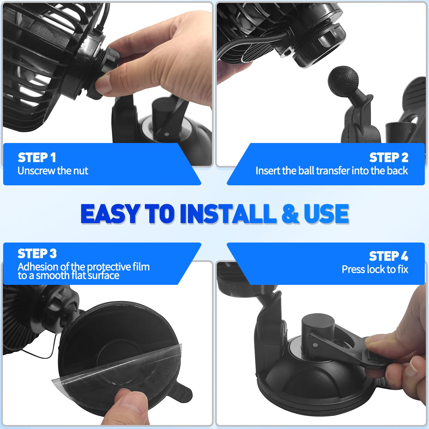 Car Fan 12V With Cigarette Lighter Plug, 4.5'' Powerful Cooling Air Fan With For Front Rear Seat,Portable 360 Rotatable Portable