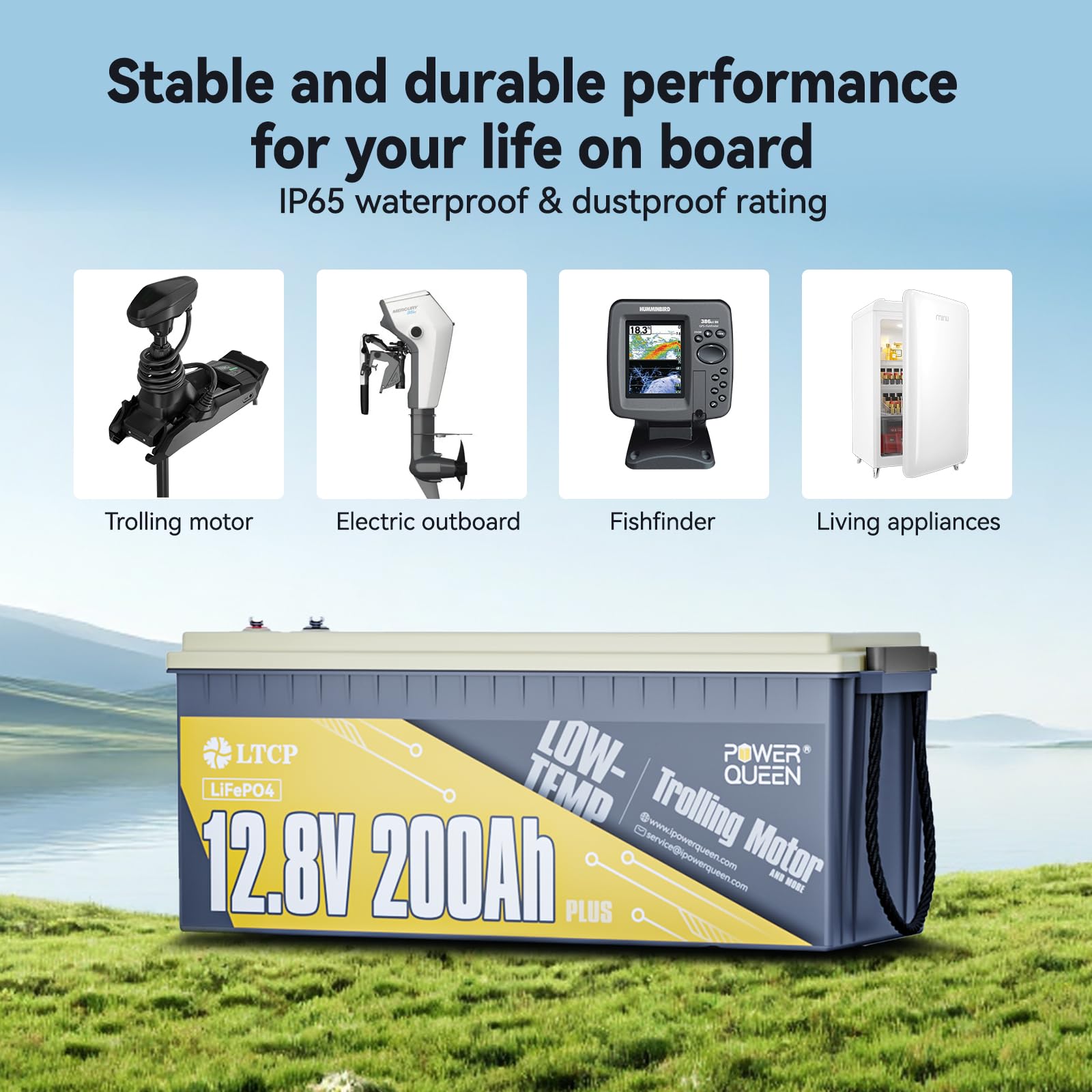 Power Queen 12V200Ah Plus Lifepo4 Battery, Low Temperature Protection, Built-In 200A Bms, Max.2560W Load Power, Deep Cycle Batte