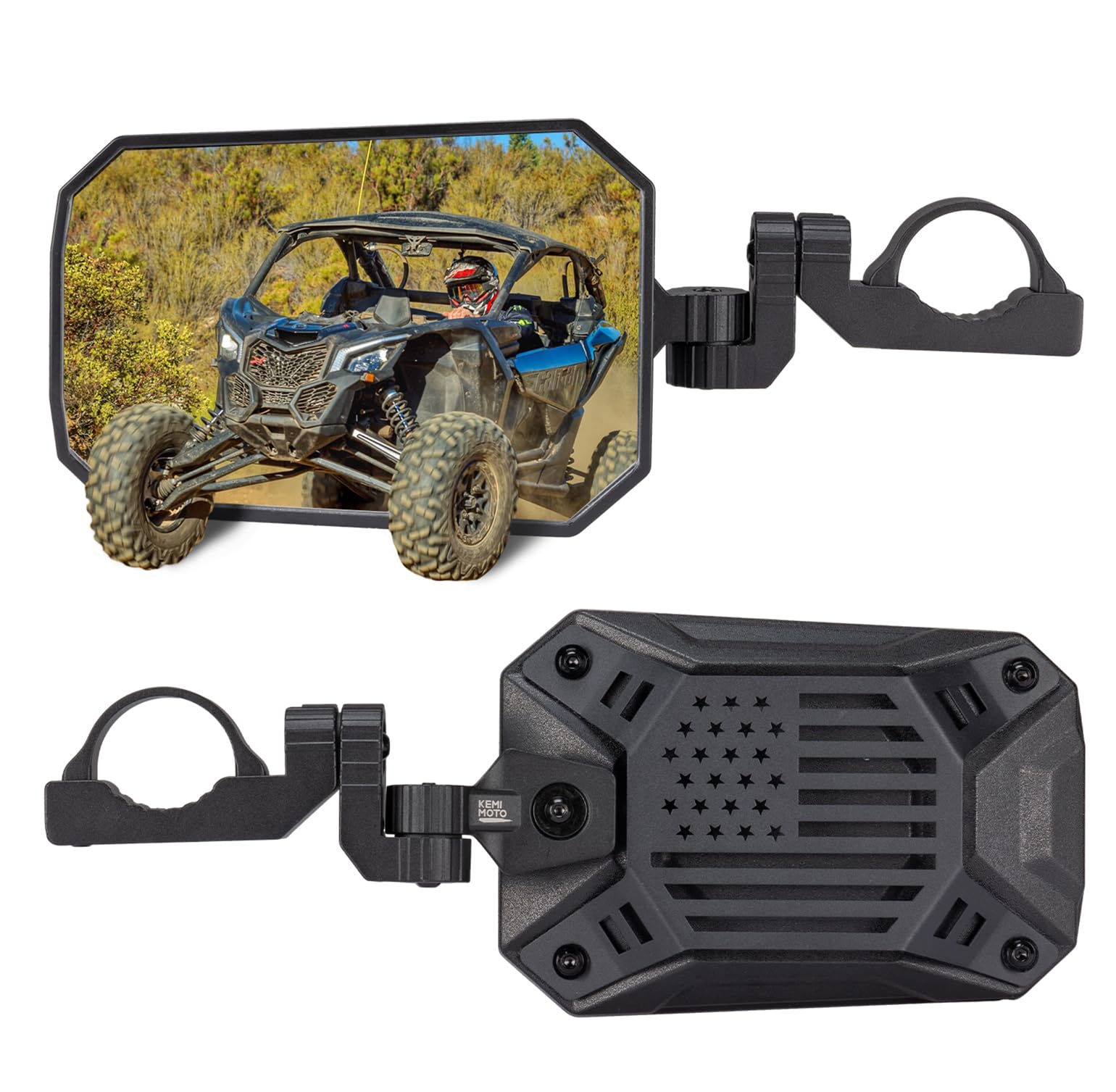 KEMIMOTO UTV Side Mirrors, 2025 New Pattern Aluminum 8 x 5.3 Wide View for 1.65-2 inch Roll bar Compatible with Polaris RZR/Can 