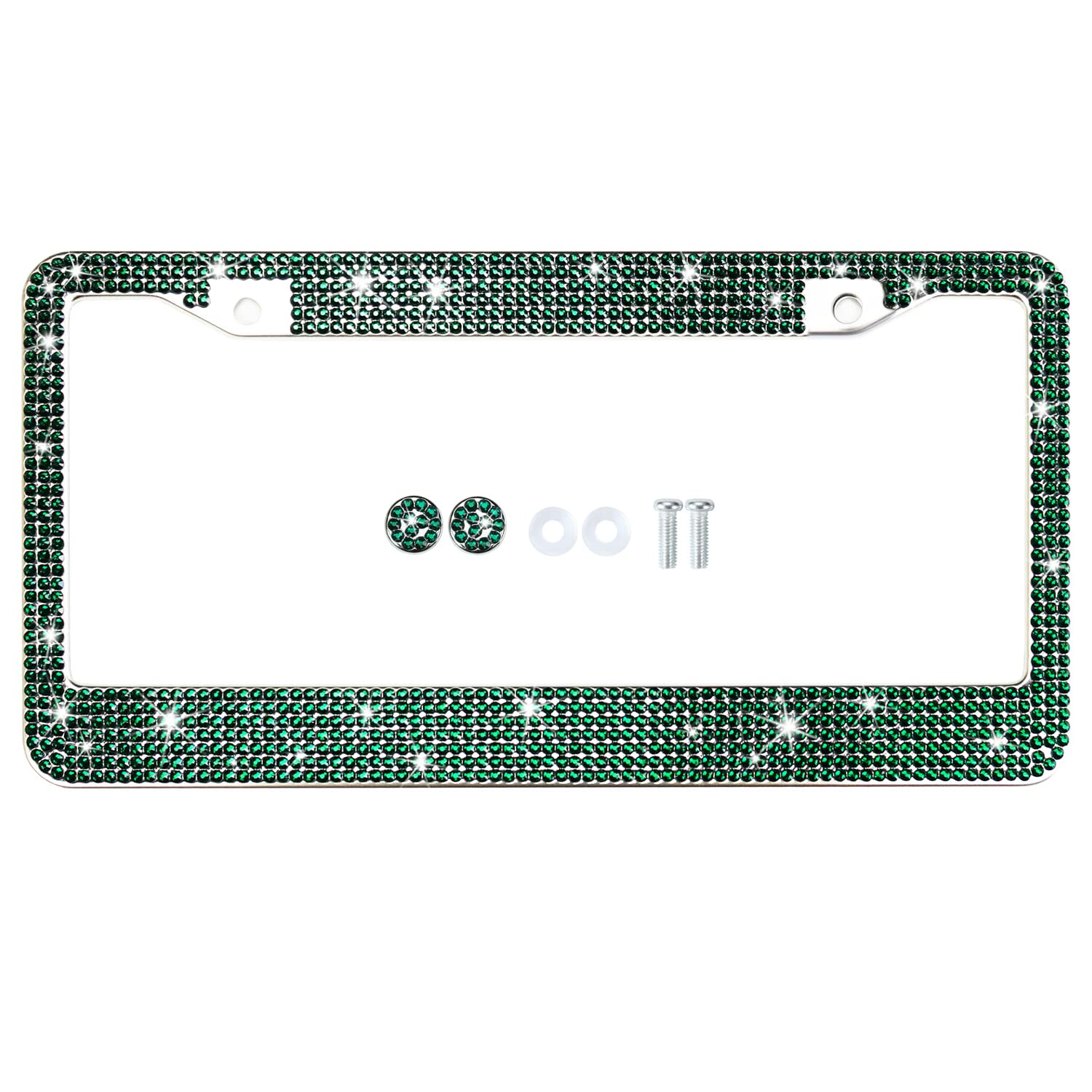 Tzarrot Bling License Plate Frame For Women, Green Diamond Rhinestone License Plate Frame Emerald Bling Car Accessories For Wome