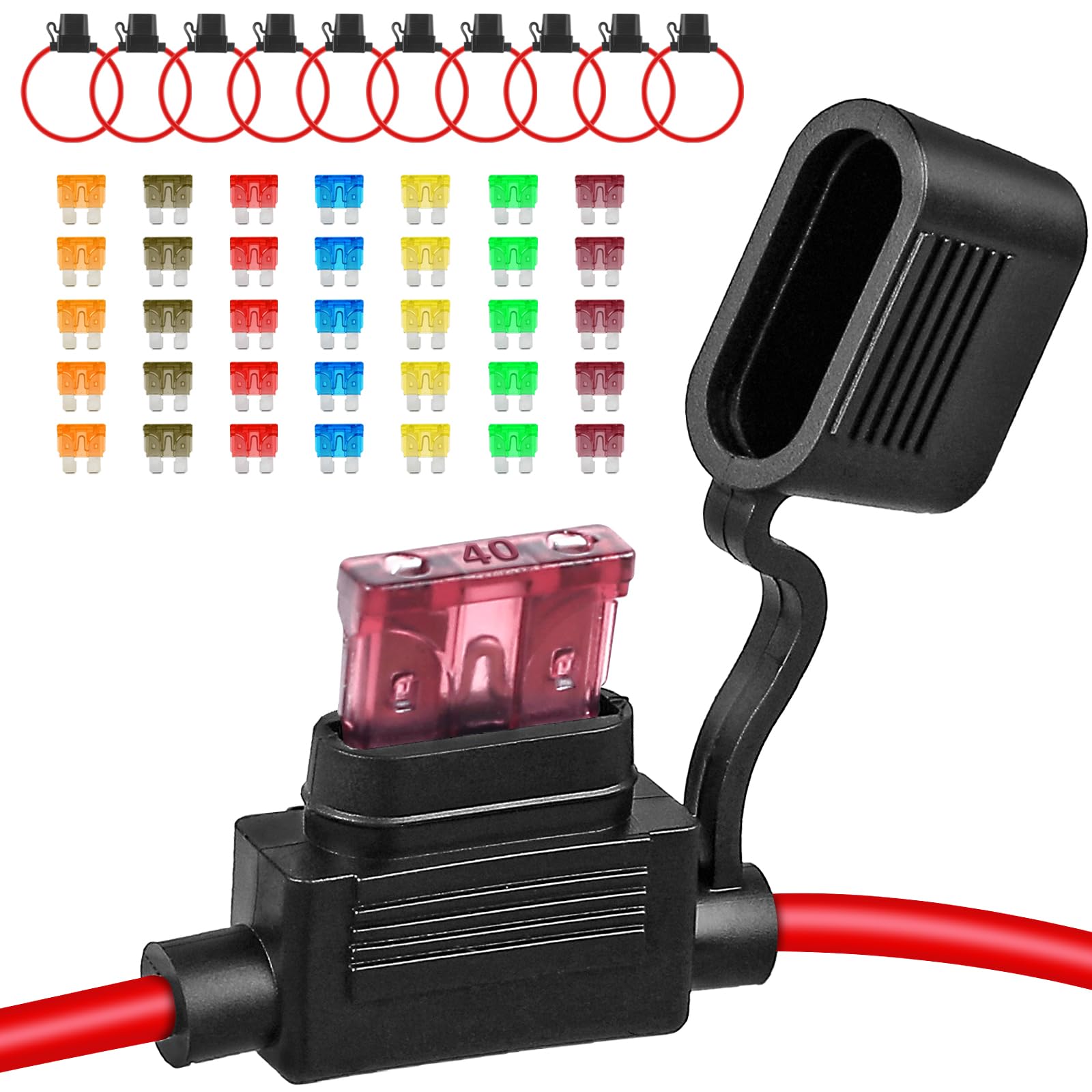 10 Pack Inline Fuse Holder 12V, Professional 12 Awg Waterproof Fuse Holder With 35 Pcs (5A/7.5A/10A/15A/20A/30A/40A) Standard Ca