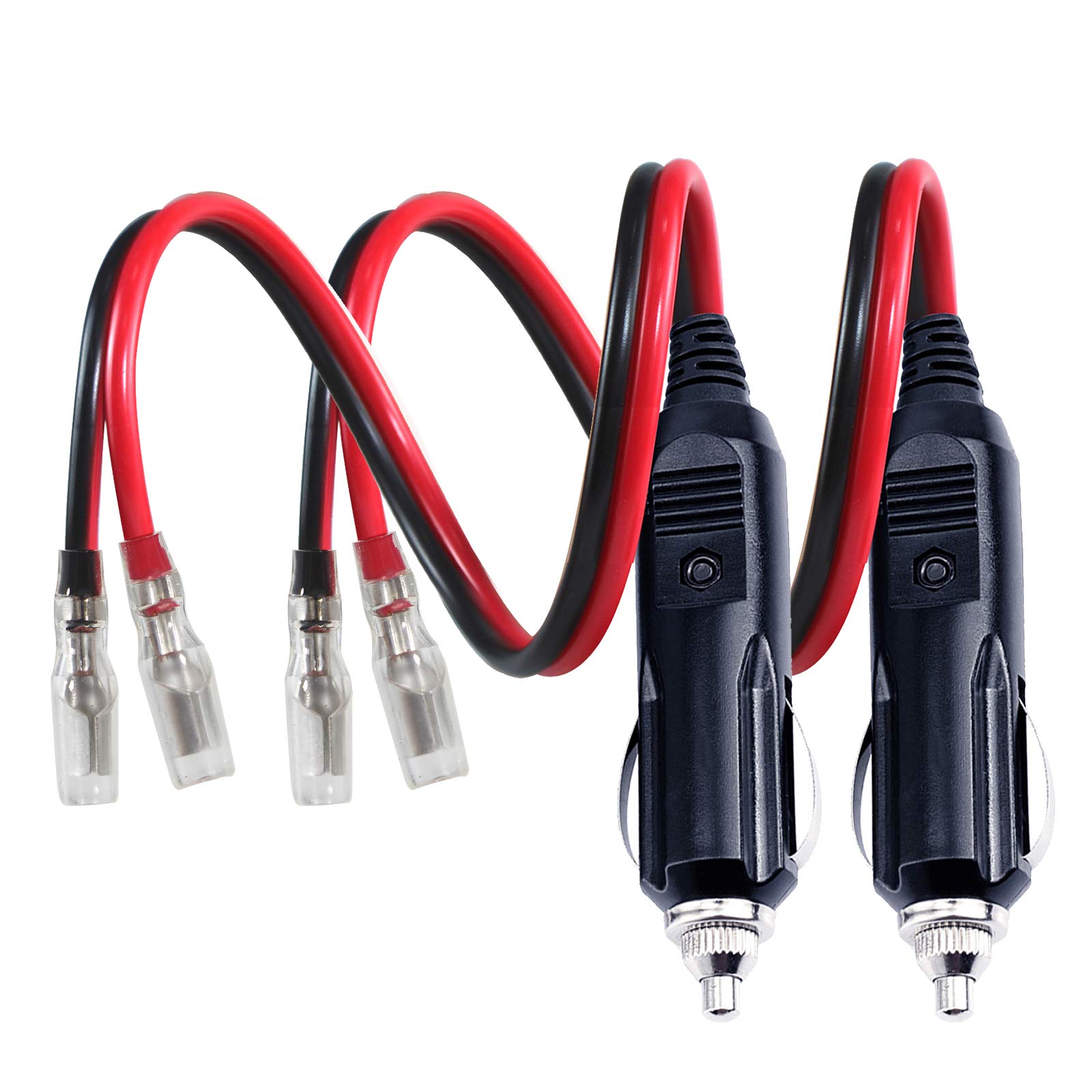 [2 Pack] 12V 12Volt Replacement Cigarette Lighter Male Plug With Leads - Car Adapter Dc Battery Charger Kit Connectors Cigar Plu