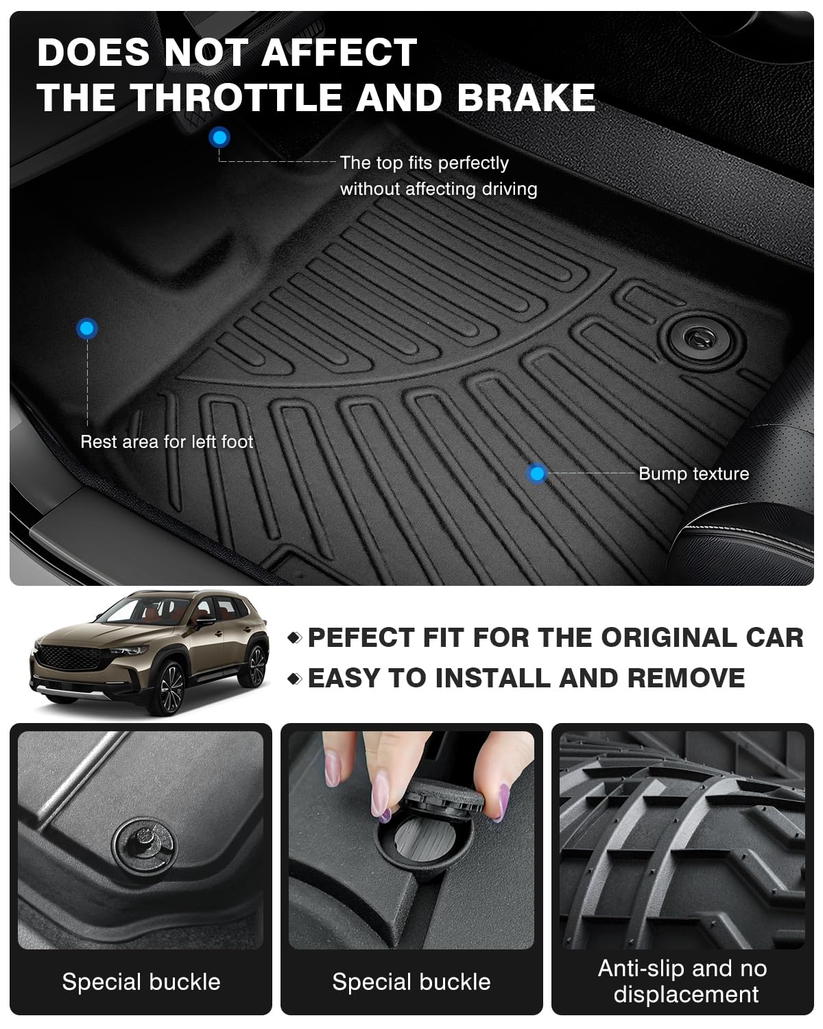 Powerty Floor Mats For 2023 2024 2025 Mazda Cx50 Cx-50 Accessories All Weather Floor Liner 3D Tpe 1St & 2Nd Row Floor Mat Heavy-