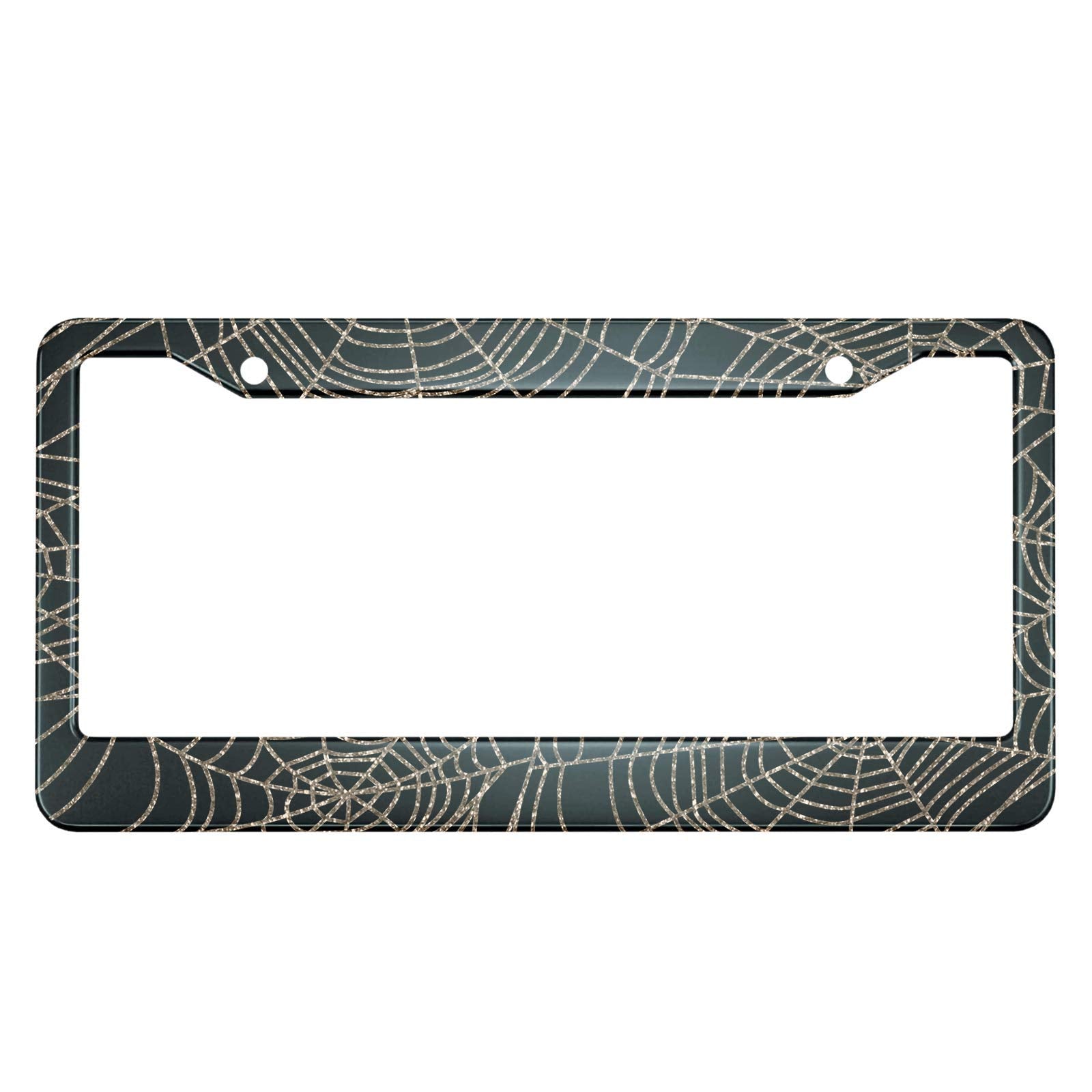 Hosnye Spider Web License Plate Frame Halloween Background Metal 2 Pcs 2 Holes Black Licenses Plates Frames Front Licenses Plate