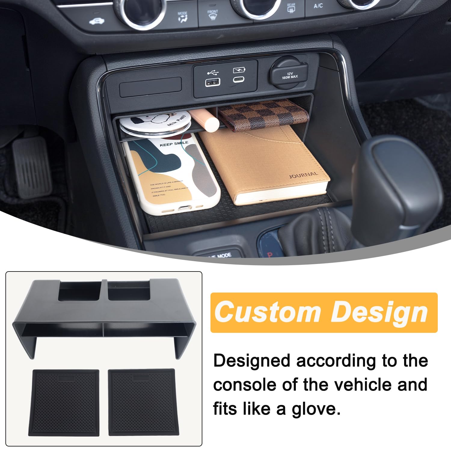 PIMCAR 3-Piece Center Console Organizer Set for 2023-2026 Honda CR-V, Durable ABS Armrest Tray & Hidden Storage Box