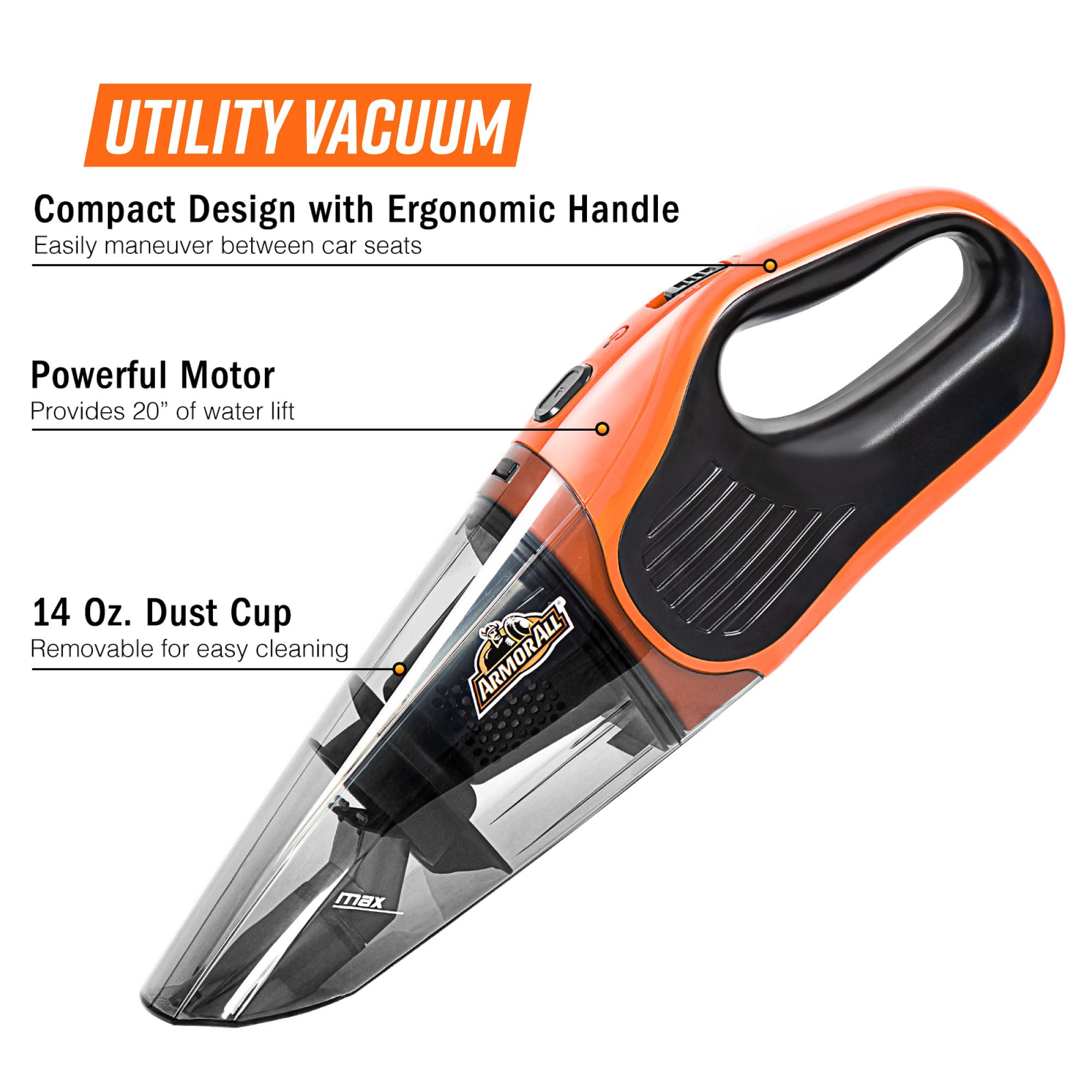 Armor All Handheld Car Vacuum, Model AA07V1 0902, Orange Color