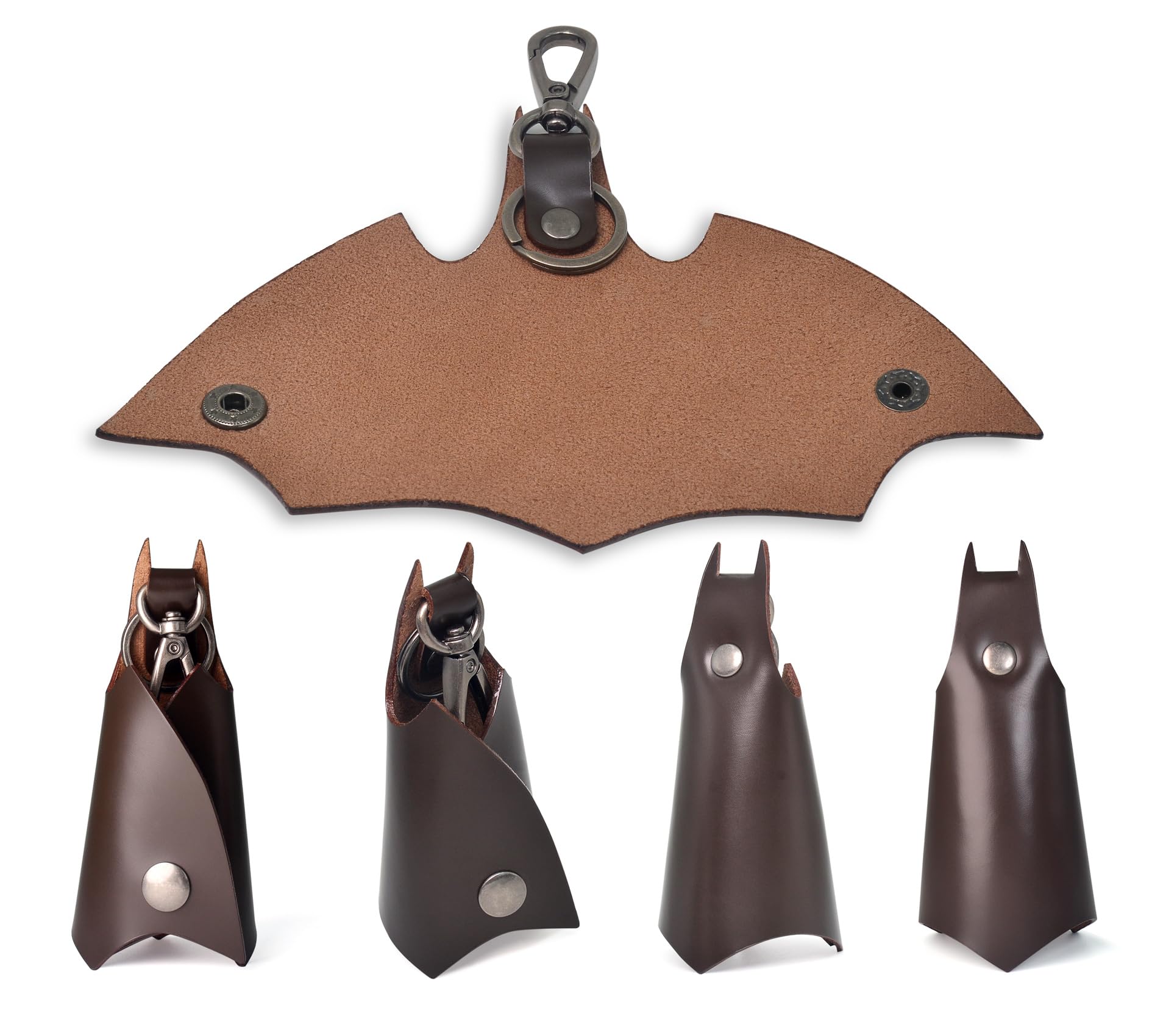 CAILLU Leather KeyChain Bat Shape for Men & Women, Dark Brown Car Key Fob Case