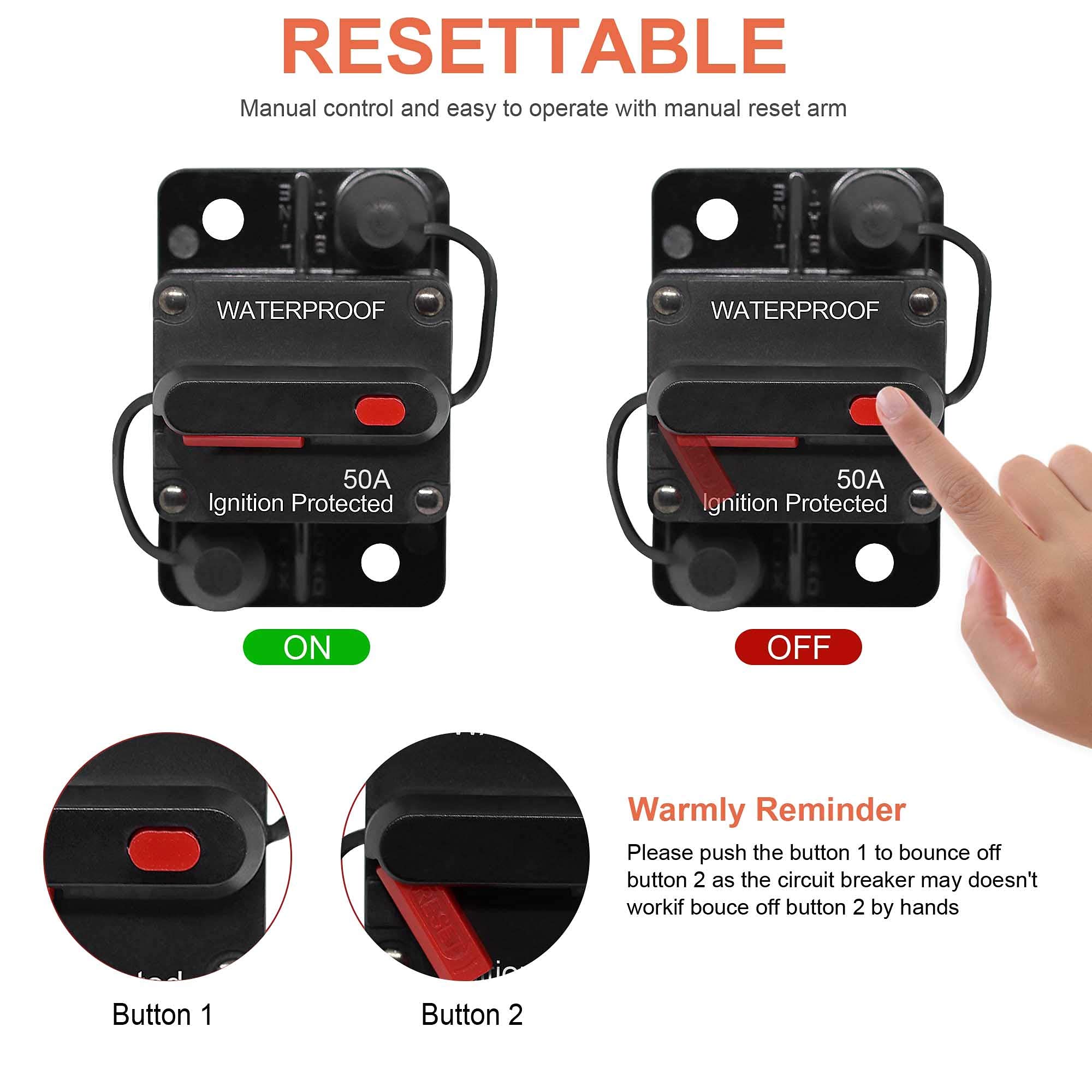 Erayco 50 Amp Circuit Breaker With Manual Reset For Car Marine Trolling Motors Boat Atv Manual Power Protect For Audio System Fu