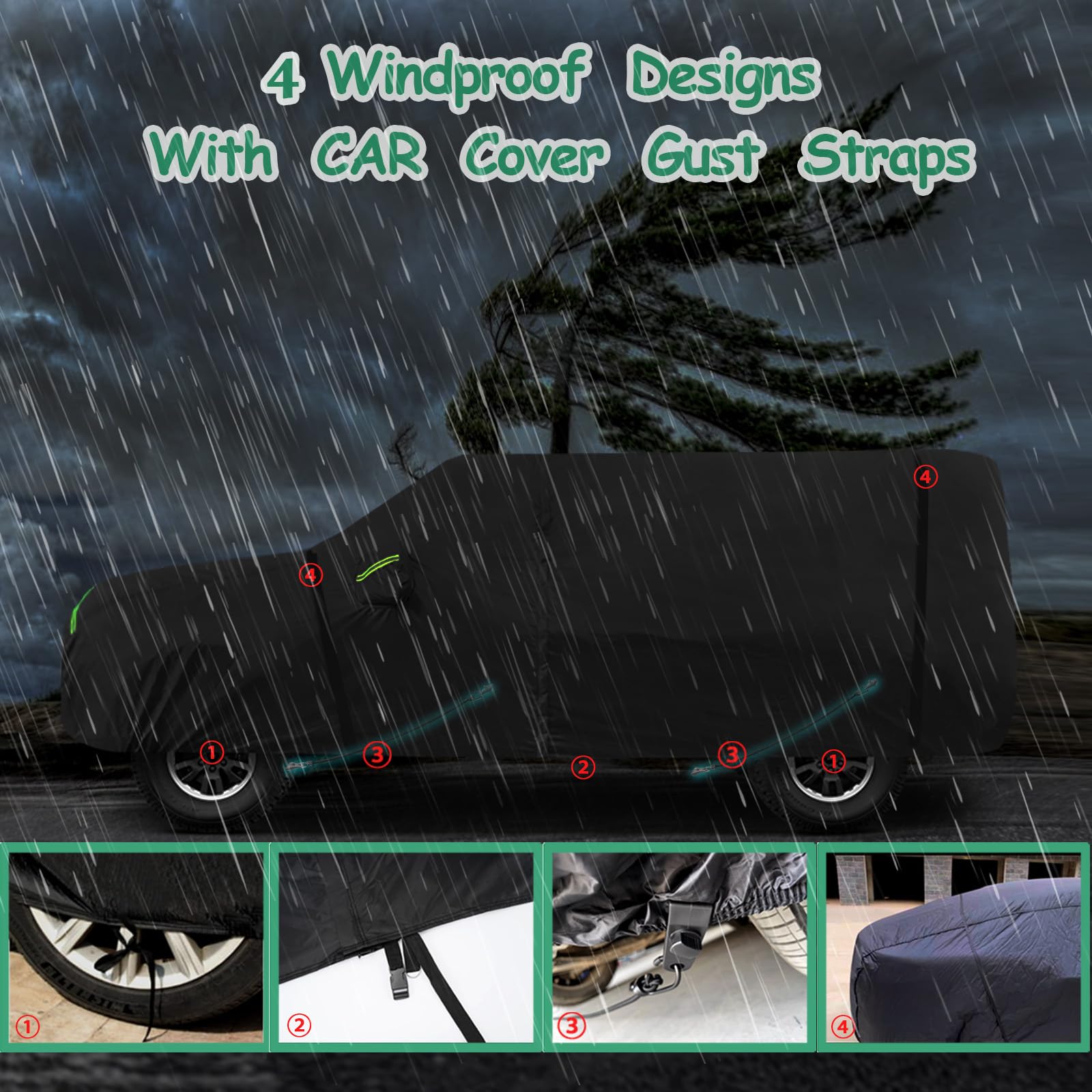 BETERNY Bronco 4 Door Car Cover - 6 Layers Waterproof & UV Protection, Black, Model BRF016
