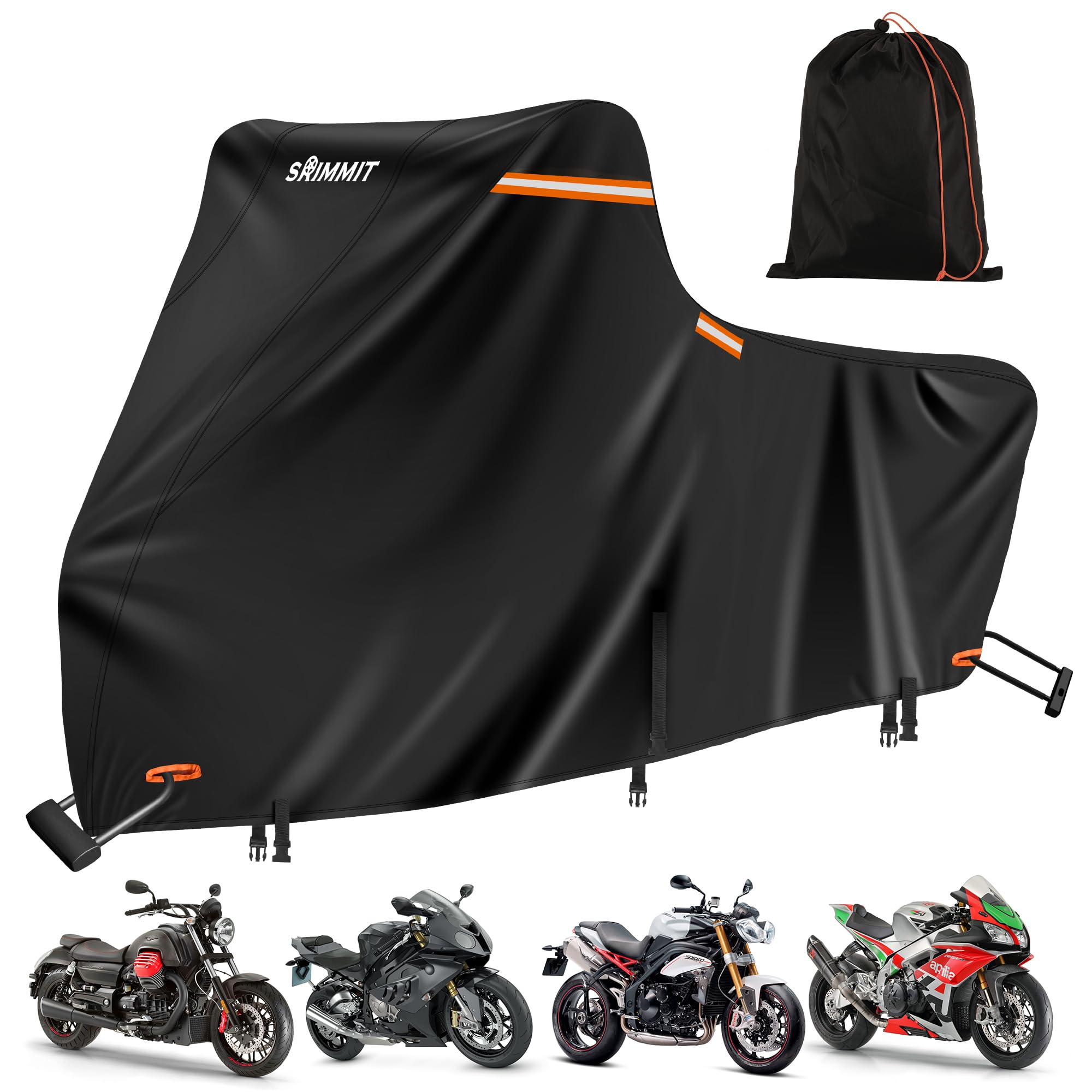 Harley Davidson Cover, Heavy Duty Cover For Motorcycle With Nano Material,Srimmit 420D Harley Cover Waterproof Outdoor Storage,Funda Para Moto With Lock Holes,Air Vents,5 Reflective Strips(3Xl)