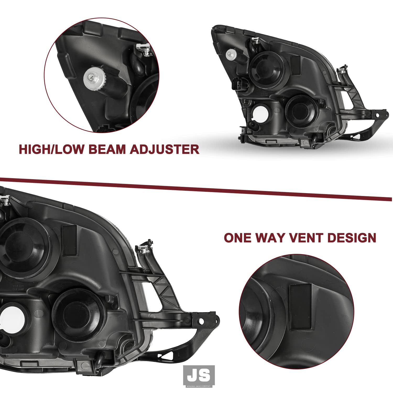 JSBOYAT Headlight Assembly with Bulbs for 2006-2009 Ford Fusion, Black Housing with Clear Reflector, Driver & Passenger Side