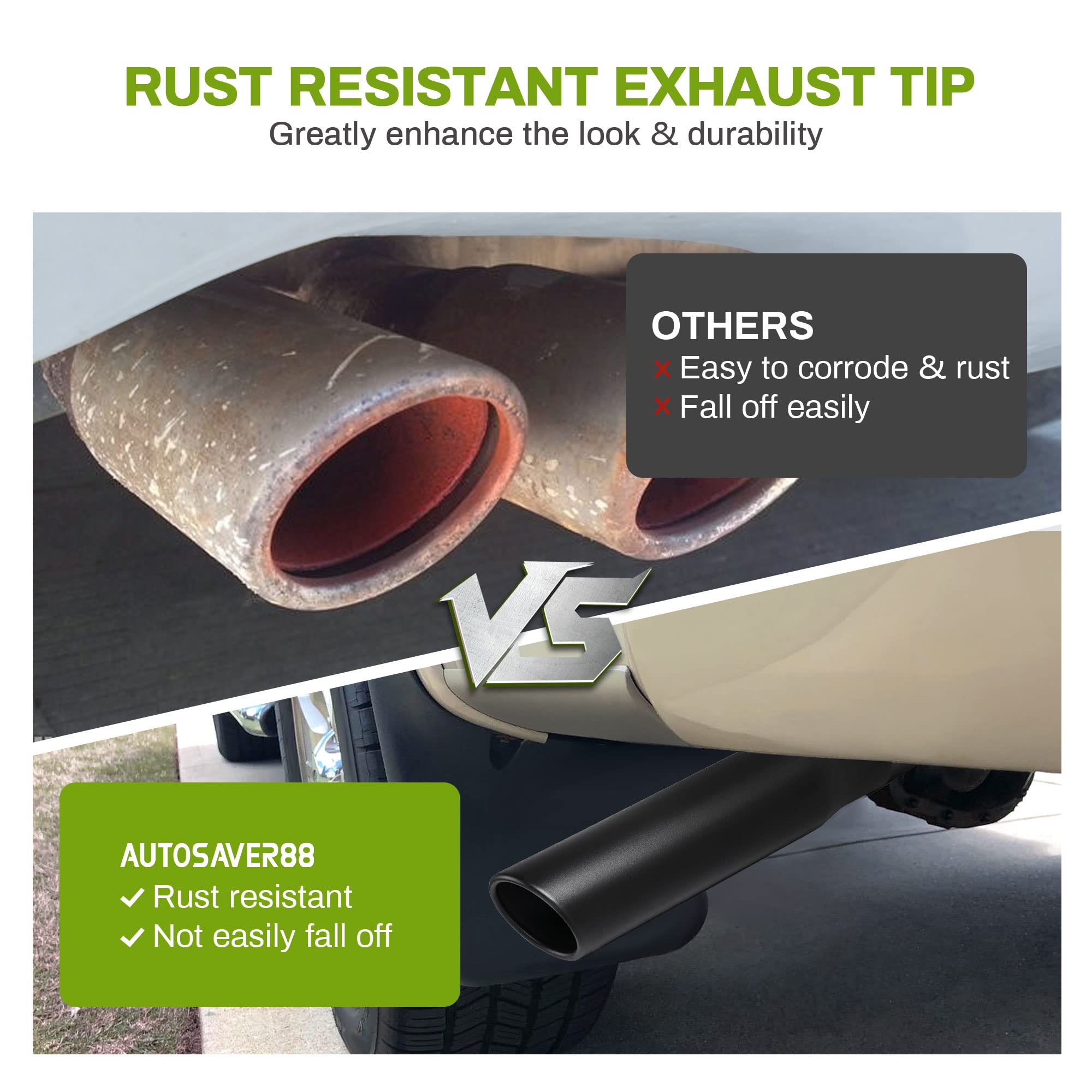 AUTOSAVER88 2.5 Inch Exhaust Tip, 2.5'' Inlet 3'' Outlet 12'' Overall Length Stainless Steel Exhaust Tail Tip, Fits 2 1/2 Inch O
