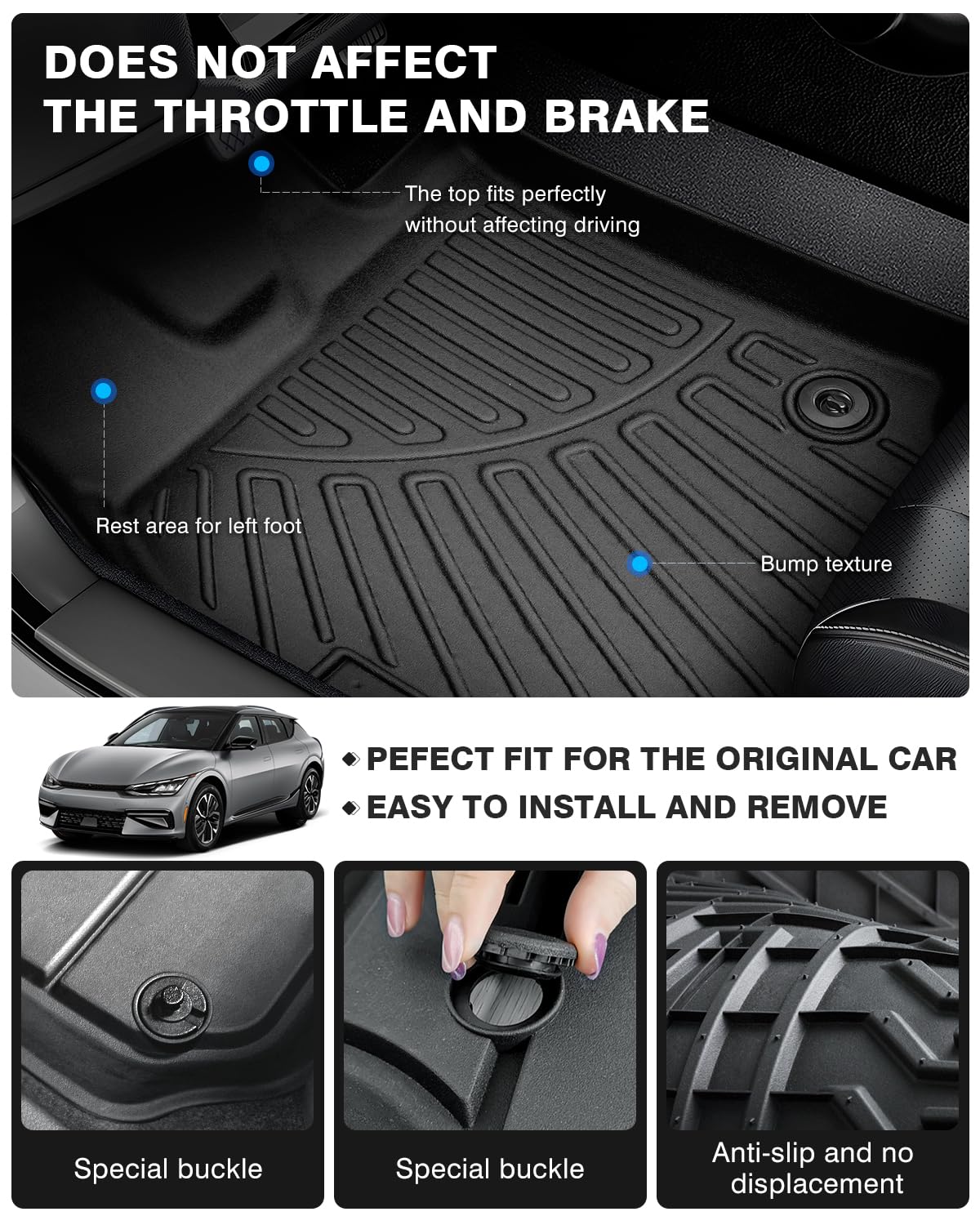 Powerty Floor Mats For 2022-2025 Kia Ev6 Accessories All Weather Floor Liner 3D Tpe 1St & 2Nd Row Floor Mat Heavy-Duty Floor Lin