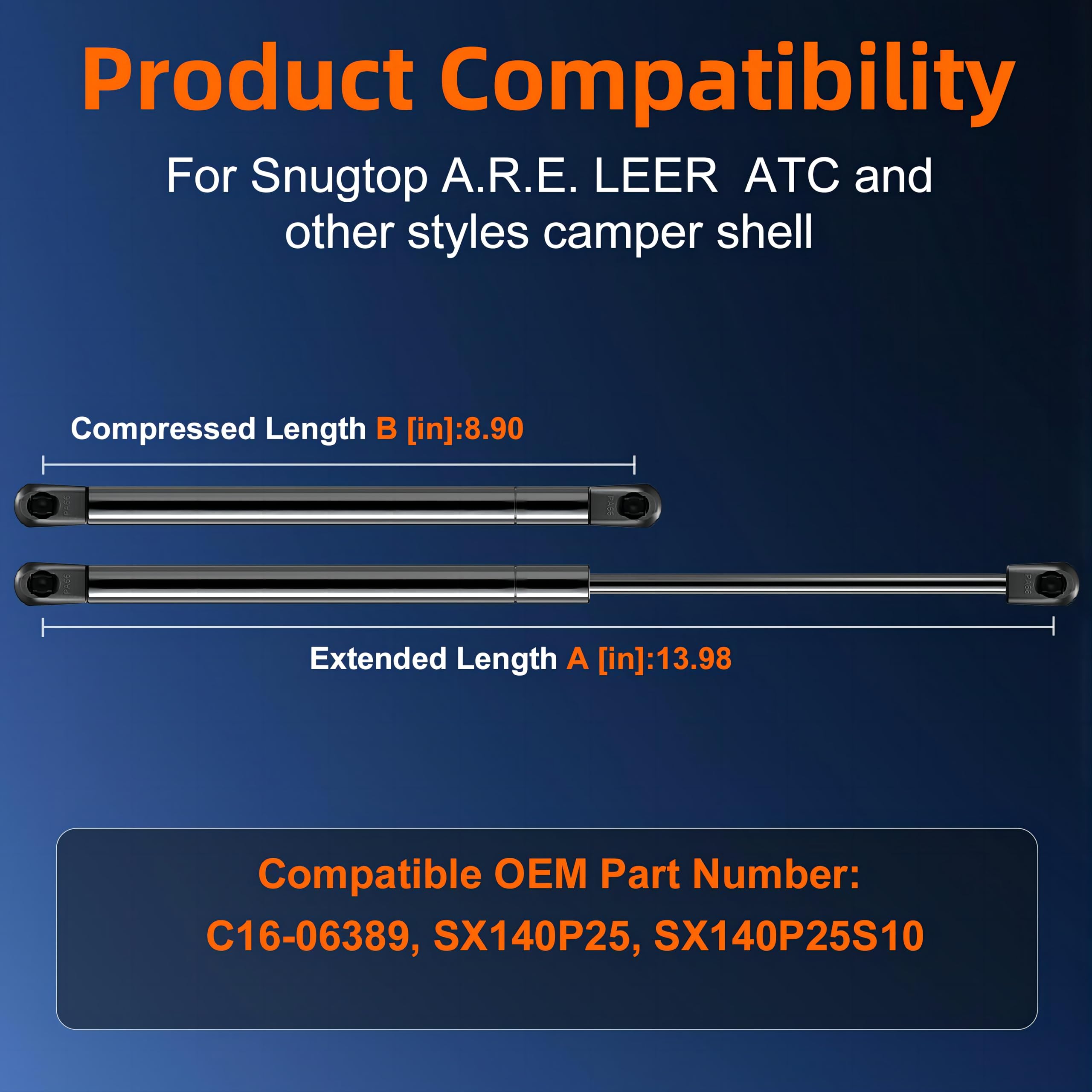 Euplokeer Gas Shock Strut Lift Support, 14in, 24lb/107N, Steel, Model C16-28554, for Camper Shells and Truck Toppers, Black