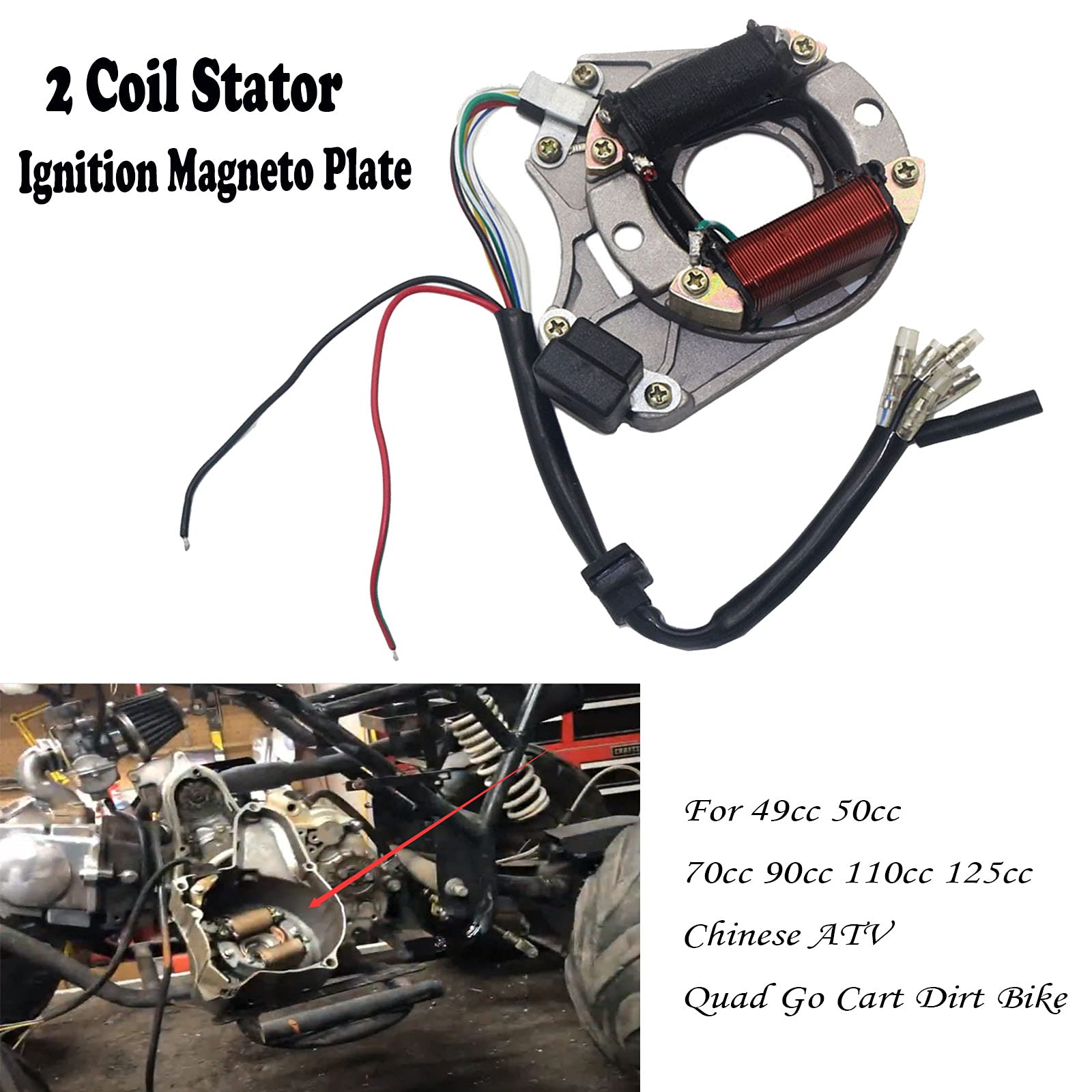 BOOTOP PIN ATV Wiring Harness Kit for Taotao 50cc 70cc 110cc 125cc - Complete Wiring with Stator Coil, CDI, Solenoid Relay