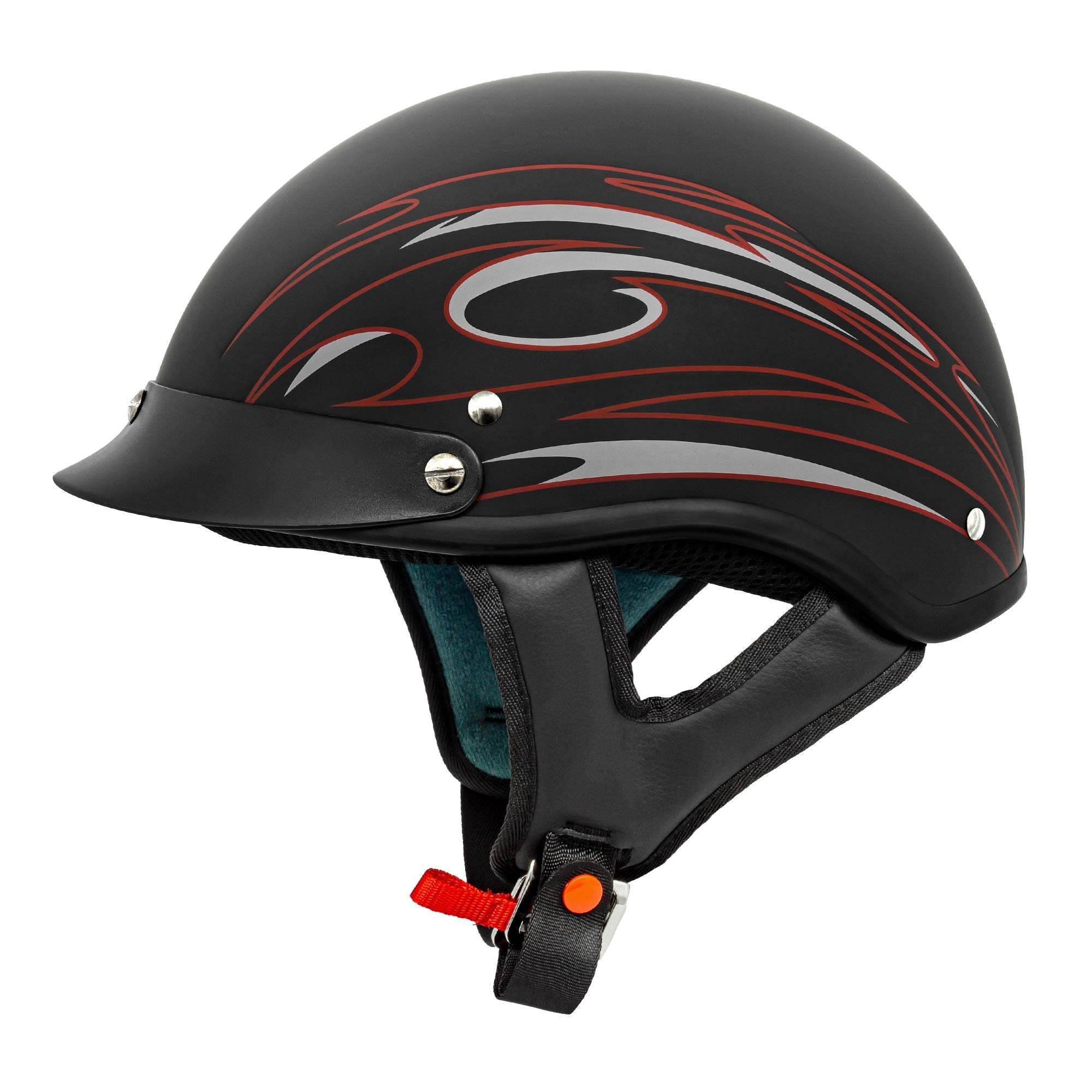 Vcan Cruiser Solid Flat Black Half Face Motorcycle Helmet (Red Blade, X-Large)