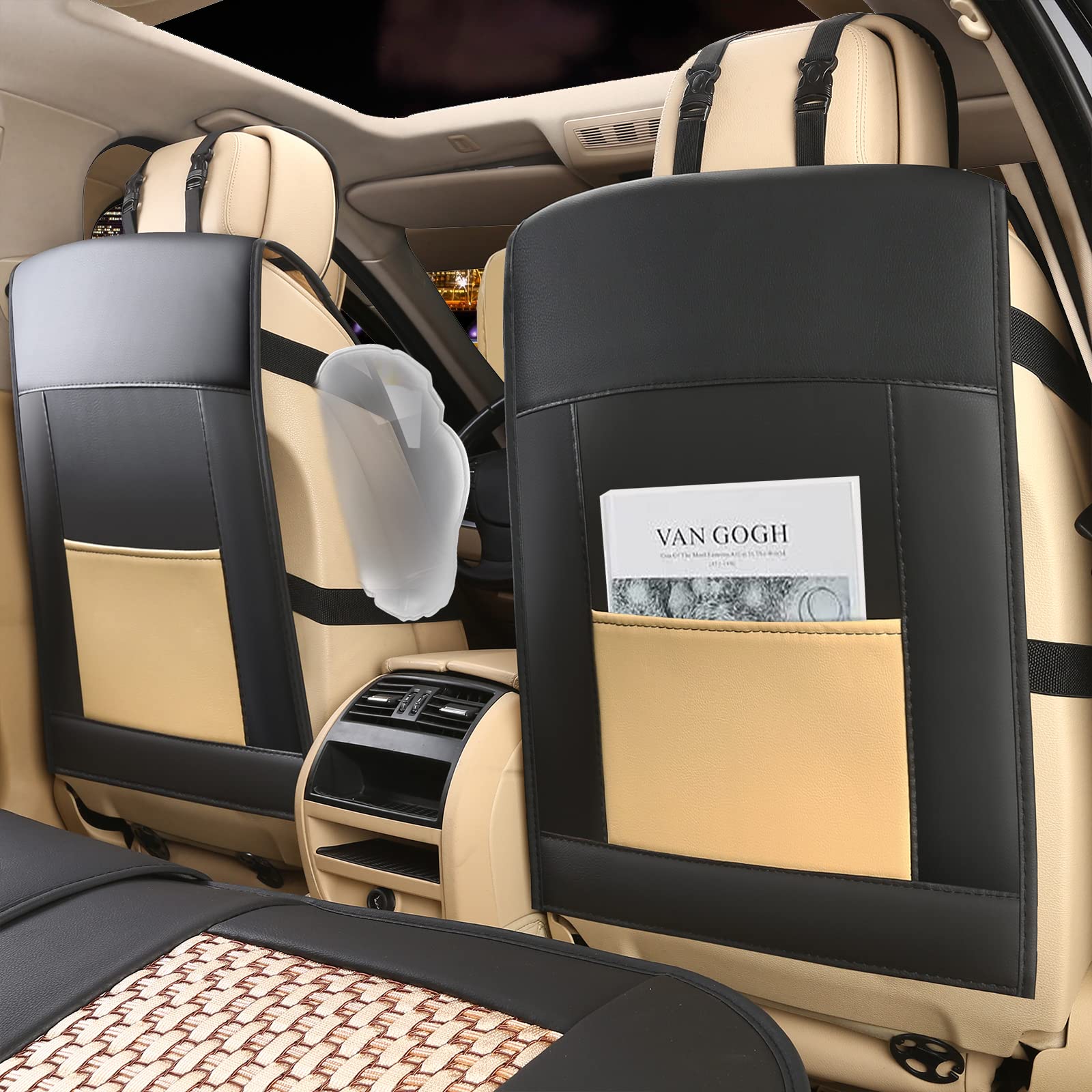 Freesoo Car Seat Cover Full Set, Leather Seat Covers Accessories Waterproof Cushion Universal Fit 5 Seats Sedan Suv Pick-Up Truc