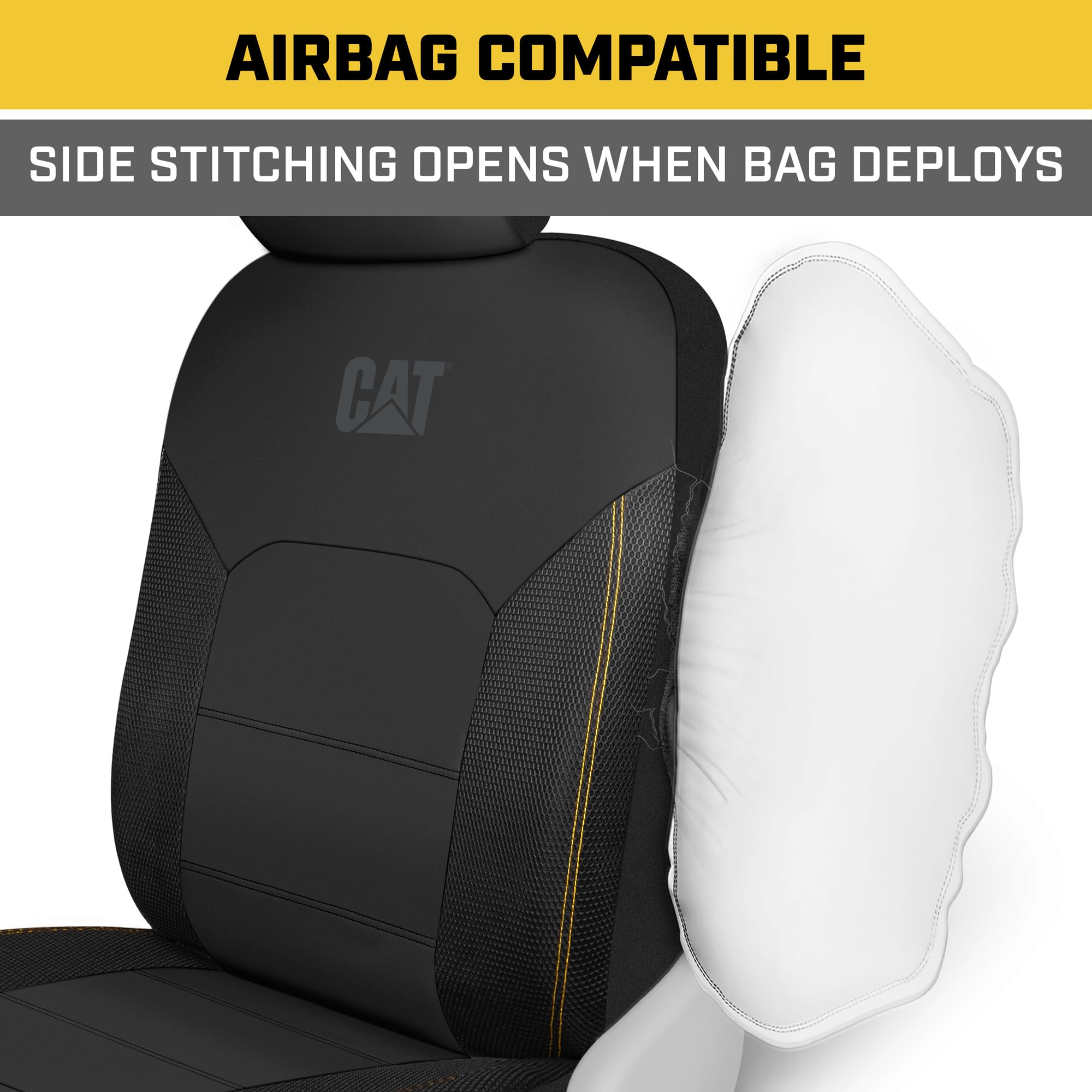 CAT FlexHybrid Car Seat Covers, Premium Faux Leather & Mesh, Black, Universal Fit for Cars, Trucks, SUVs, Model CASC-2434-BK