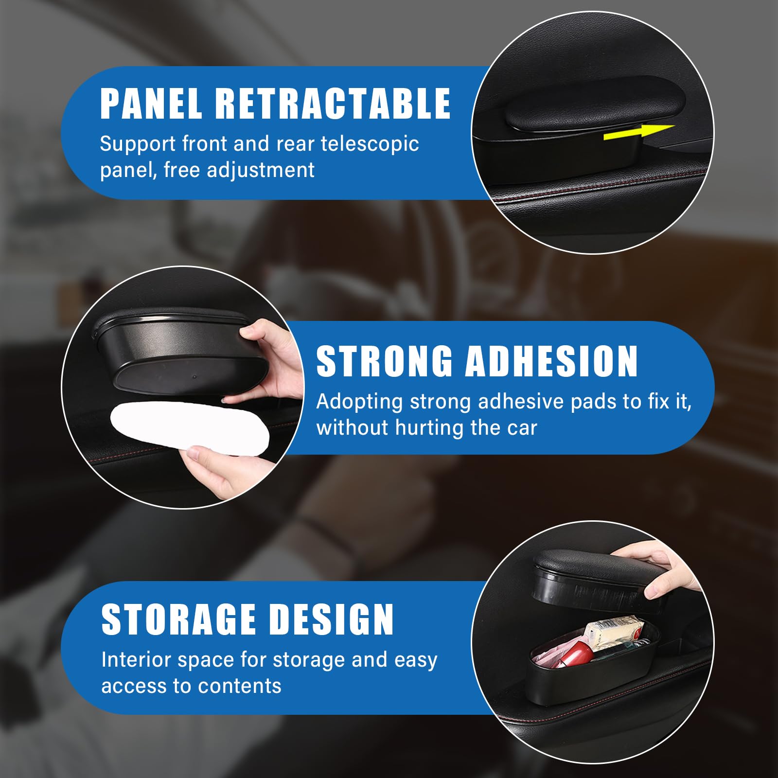 Ziciner Car Armrest Support Cover, Universal Leather Car Side Door Armrest Pillow, Relieve Driver Arm Fatigue Storage Box Cushion Pad, Automotive Interior Accessories For Most Vehicles (Black)