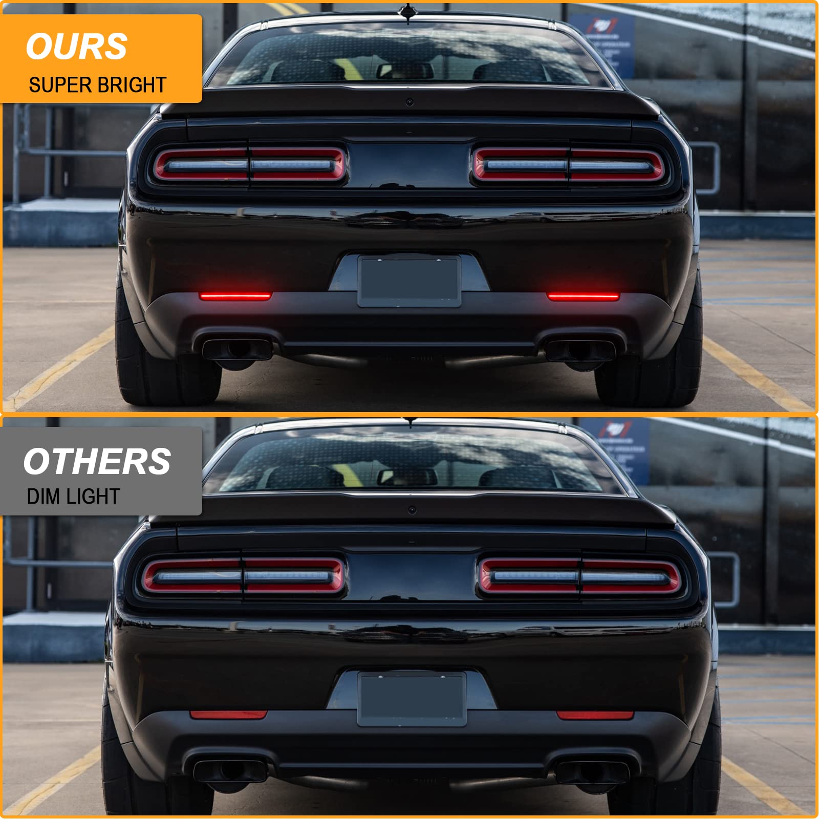R&F Auto Led Rear Bumper Reflector Lights Compatible With Challenger 2015-2022 Smoked Lens Red Tail Rear Bumper Reflector Brake