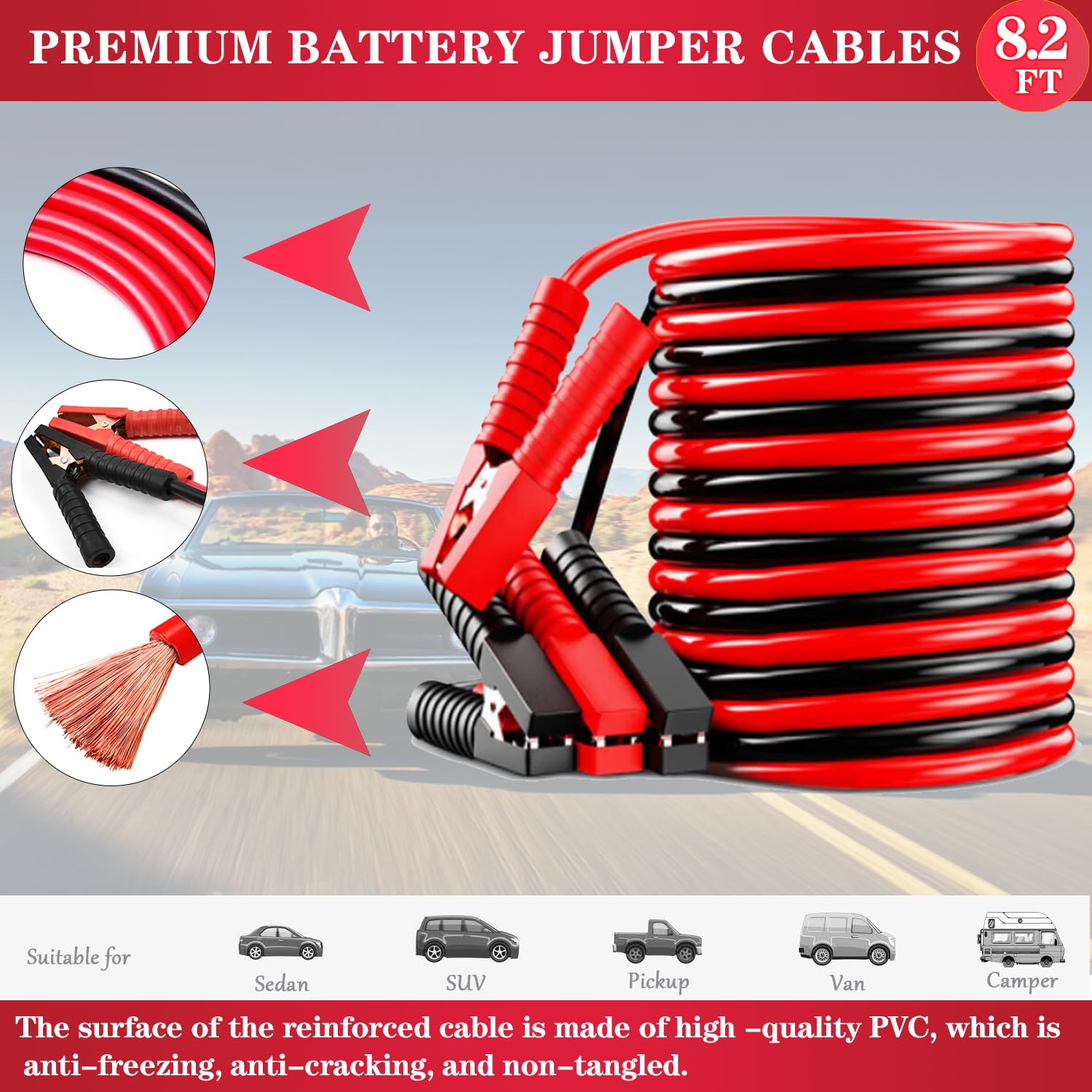 Lianxin Car Roadside Emergency Kit, With Jumper Cables Automotive Kit,Car Safety Roadside Assistance Kit Headlamp,Tow Straps, Mu