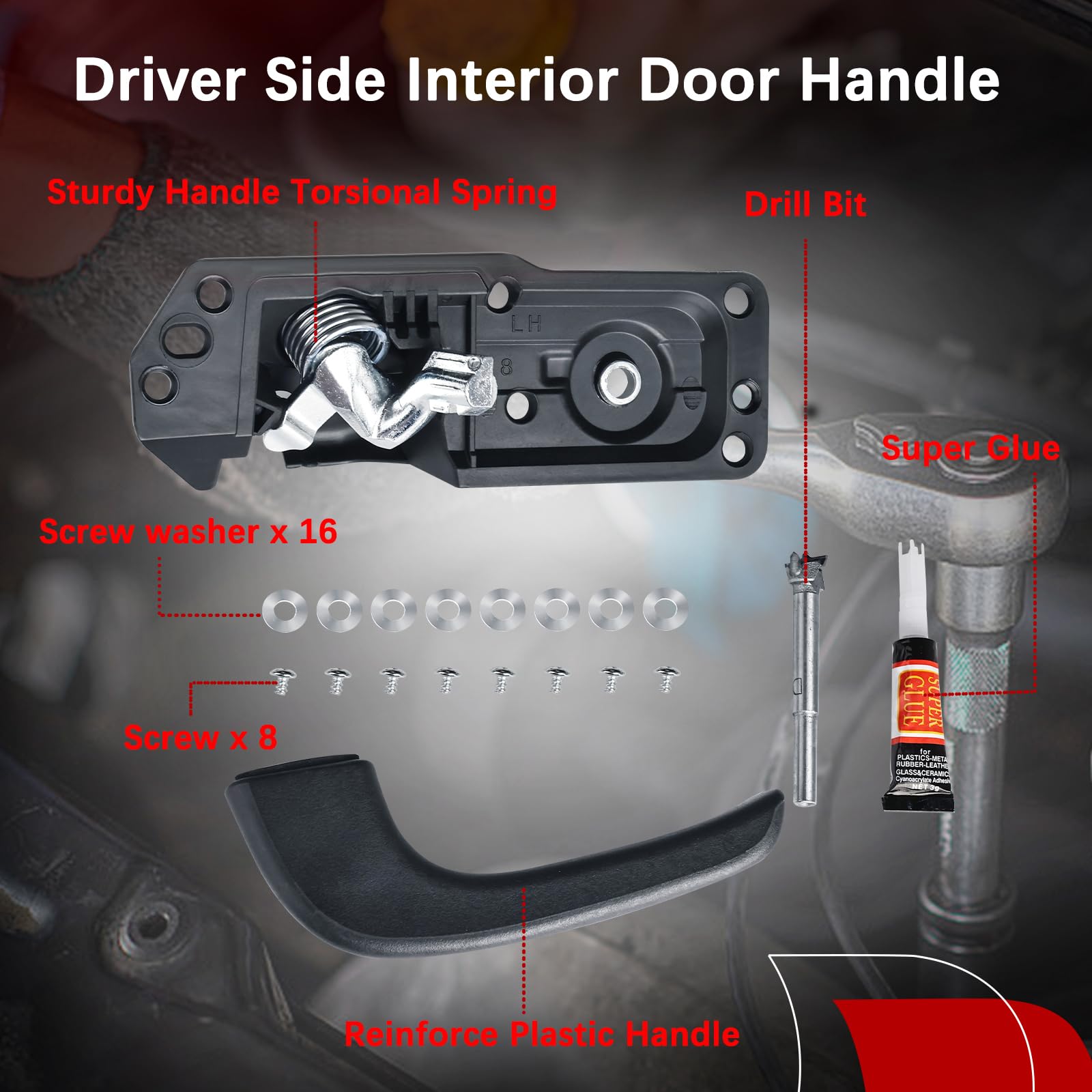FAERSI Interior Door Handle Kit Front Left Driver Side for 2007-2014 Silverado Avalanche Suburban Tahoe Cadillac Escalade GMC Si