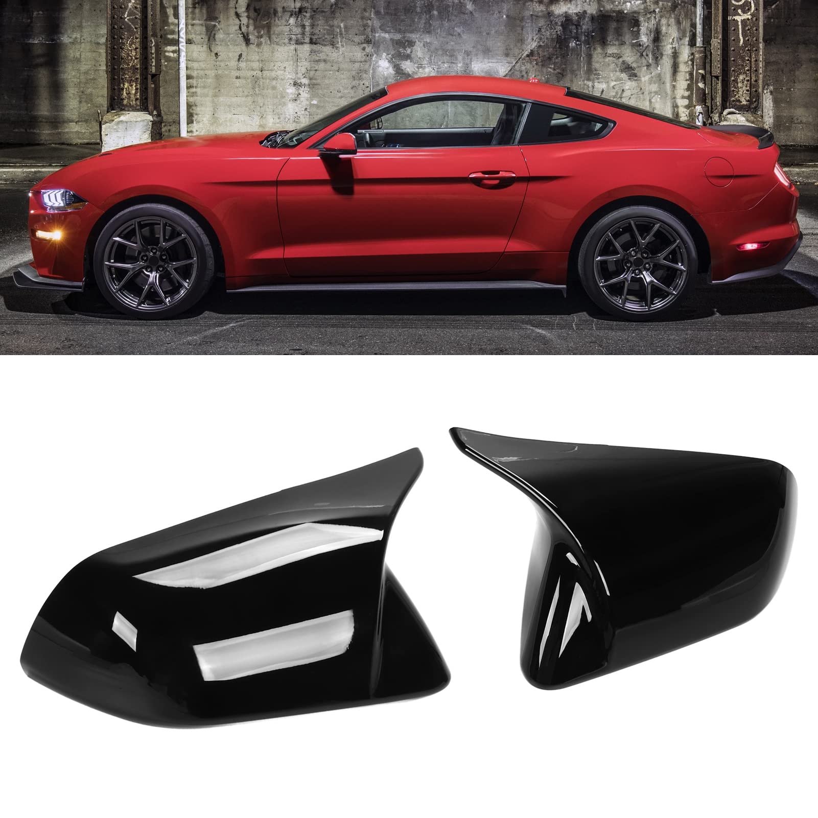 For Mustang Carbon Fiber Mirror Cover Car Exterior 2Pcs Door Mirror Cover Left Right Horn Replacement For Mustang 2015-2022 Carbon Fiber (Glossy Black)