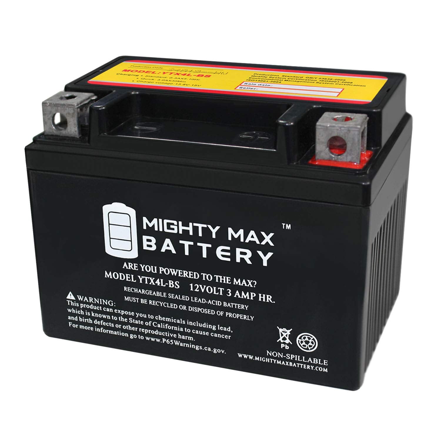 Mighty Max Battery Ytx4L-Bs Sla Battery For Atv Quad Dirt/Pit Bike 50/70/110/125 Cc Brand Product