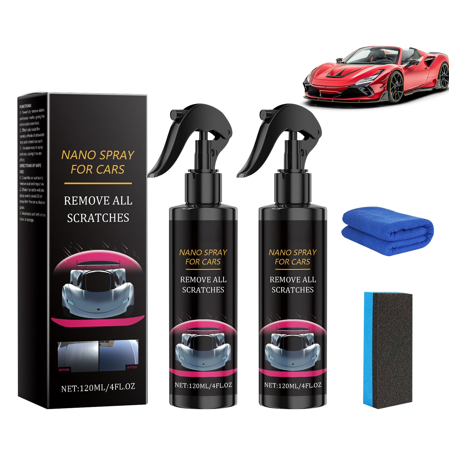2PCS Nuracoat Nano Car Spray, Nuracoat Scratch Remover, Car Scratch Repair Nano Spray, Grade Scratch Removal and Shine Restorati
