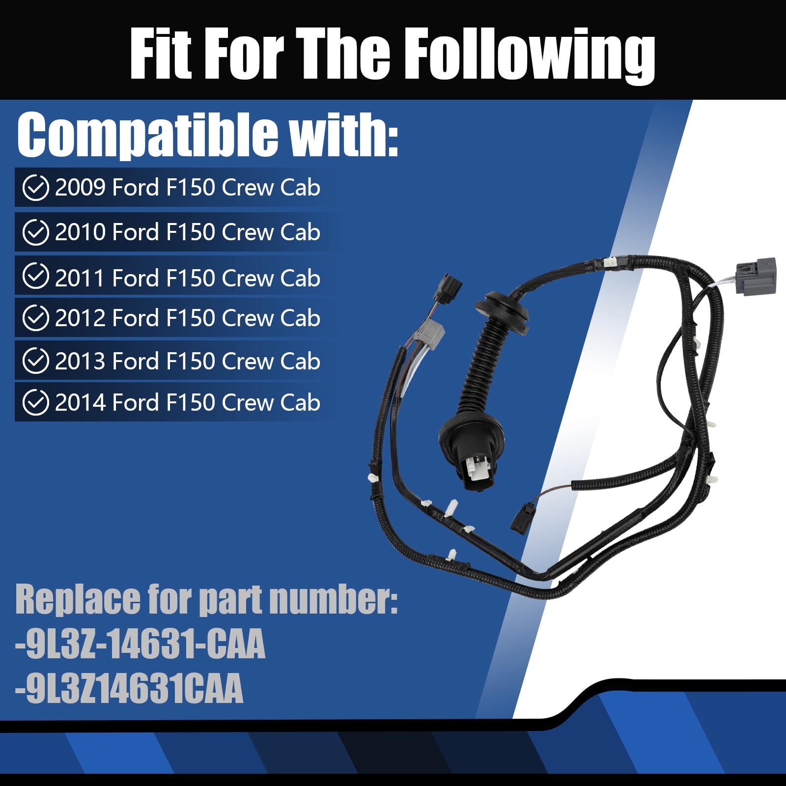 B.ZSSY Rear Left Door Jumper Wire Assembly for 2009-2014 Ford F150, Black Plastic Driver Side Harness, Replaces 9L3Z-14631-CAA