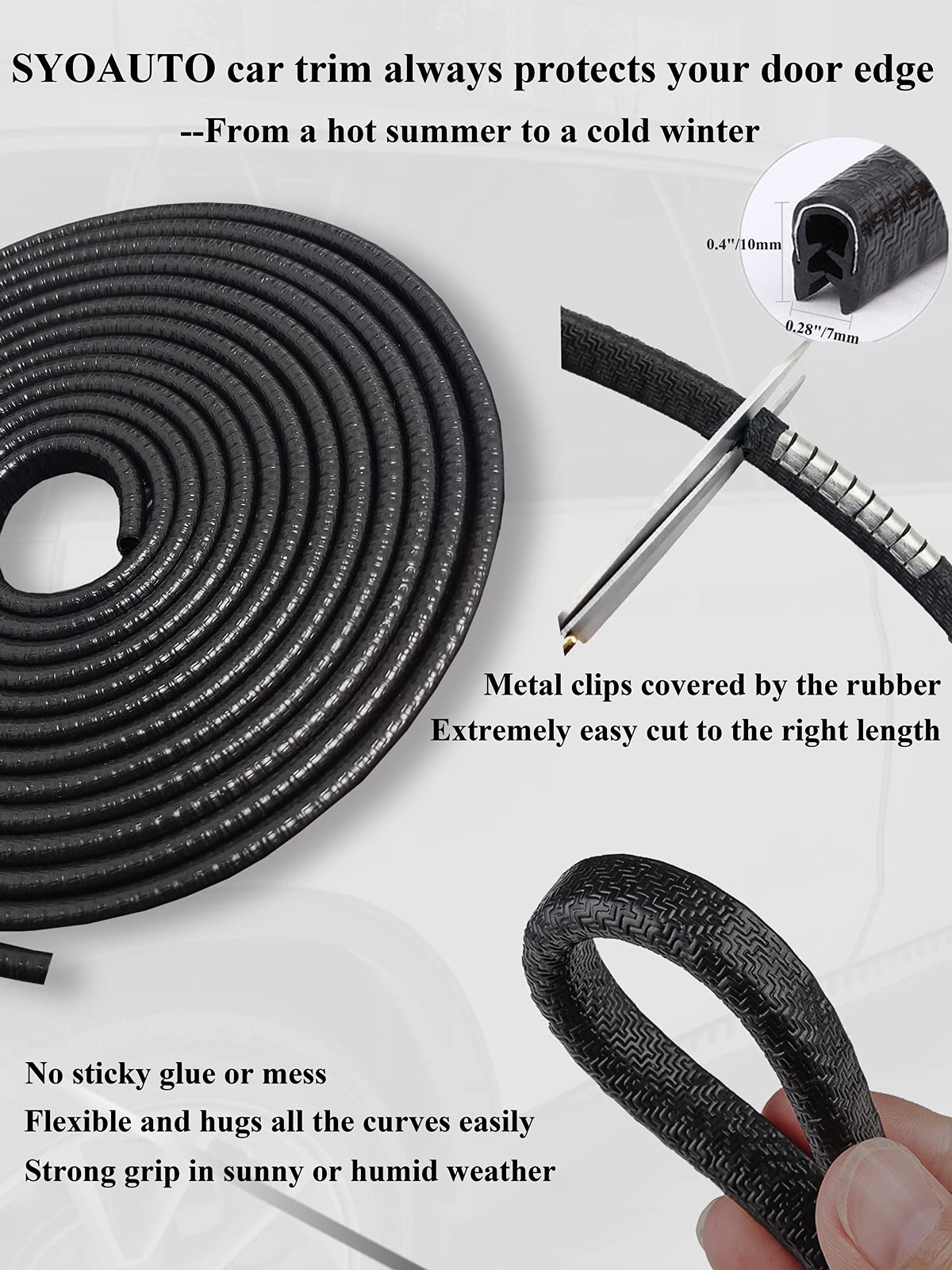 Syoauto 32Ft(10M) Door Edge Guard Black Car Guards Protector For Cars Rubber Auto Trim U Shape Build In Metal Sheet No Need Adhesive Easy To Cut Most