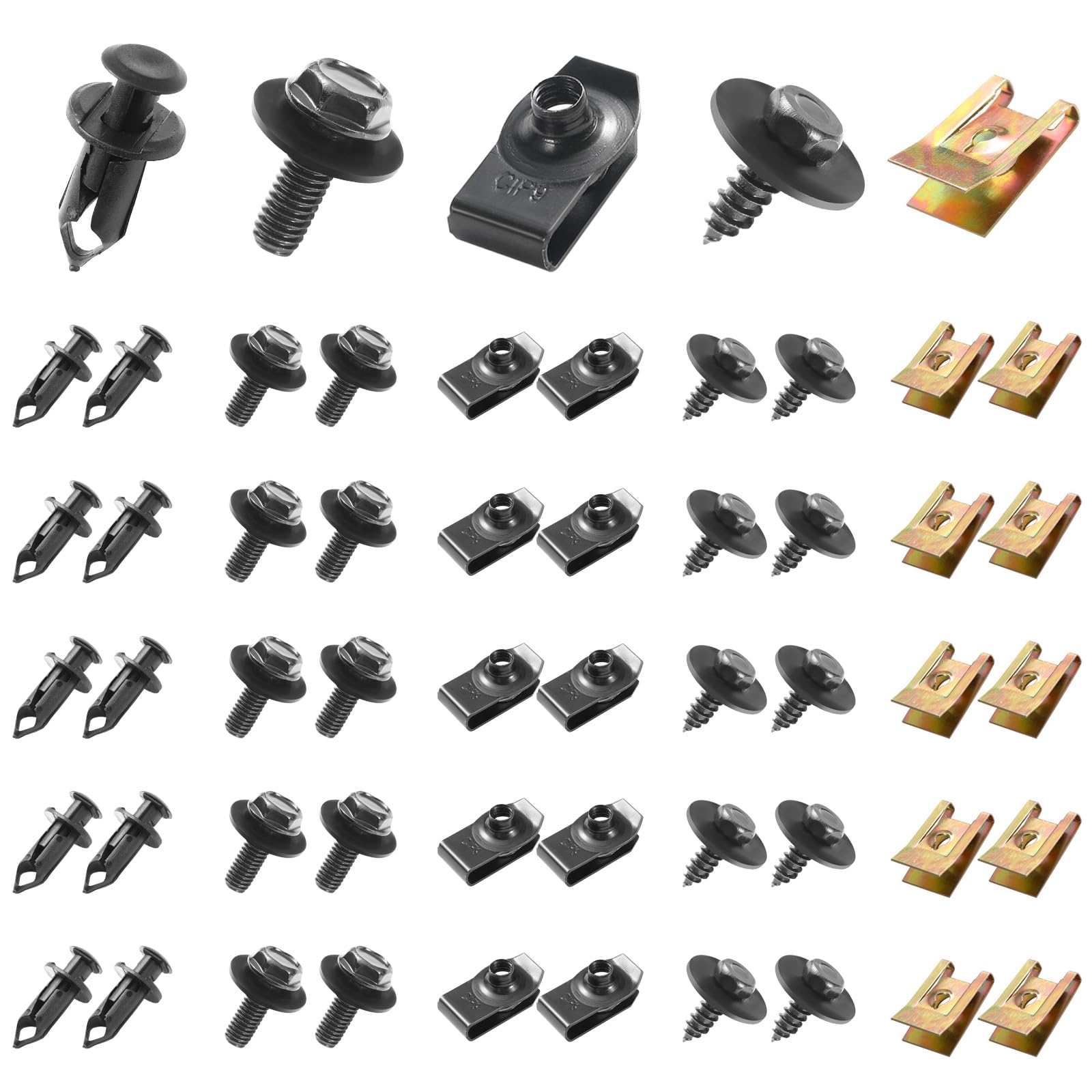 Uolor 100Pcs Car Screws And Bolts, Undertray Screws,Auto Body Fender Screws,Car Clips Plastic Rivet Fasteners - Universal U-Nuts